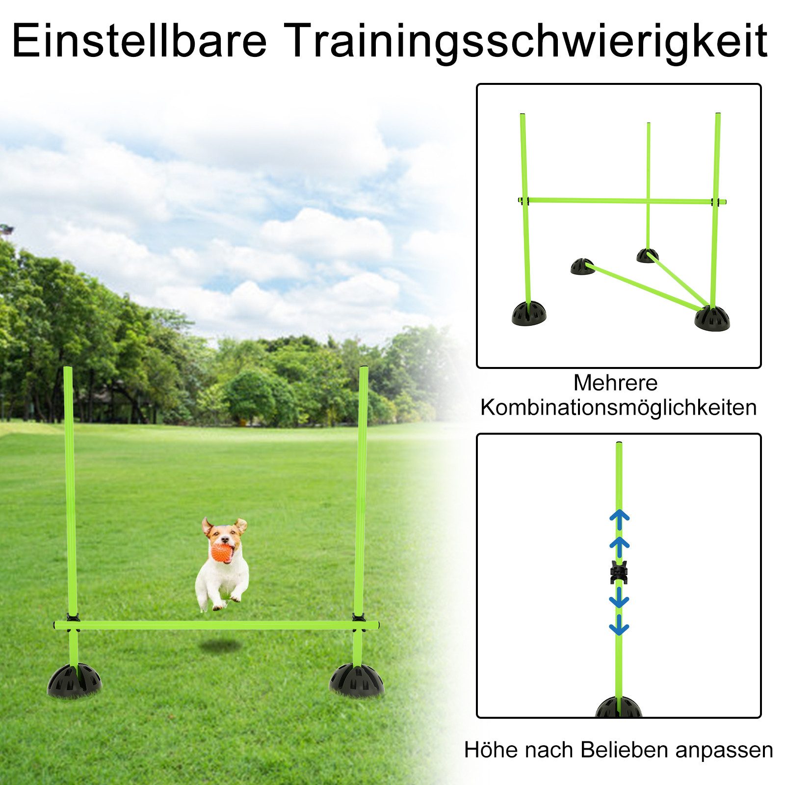 FIVMEN Trainingshilfe Agility Hürdenset Slalomstangen-Set Sprungstangen Höhenverstellbar, für Hürdenparcours Sprungtraining, Trainingsstangen für Konditionelles