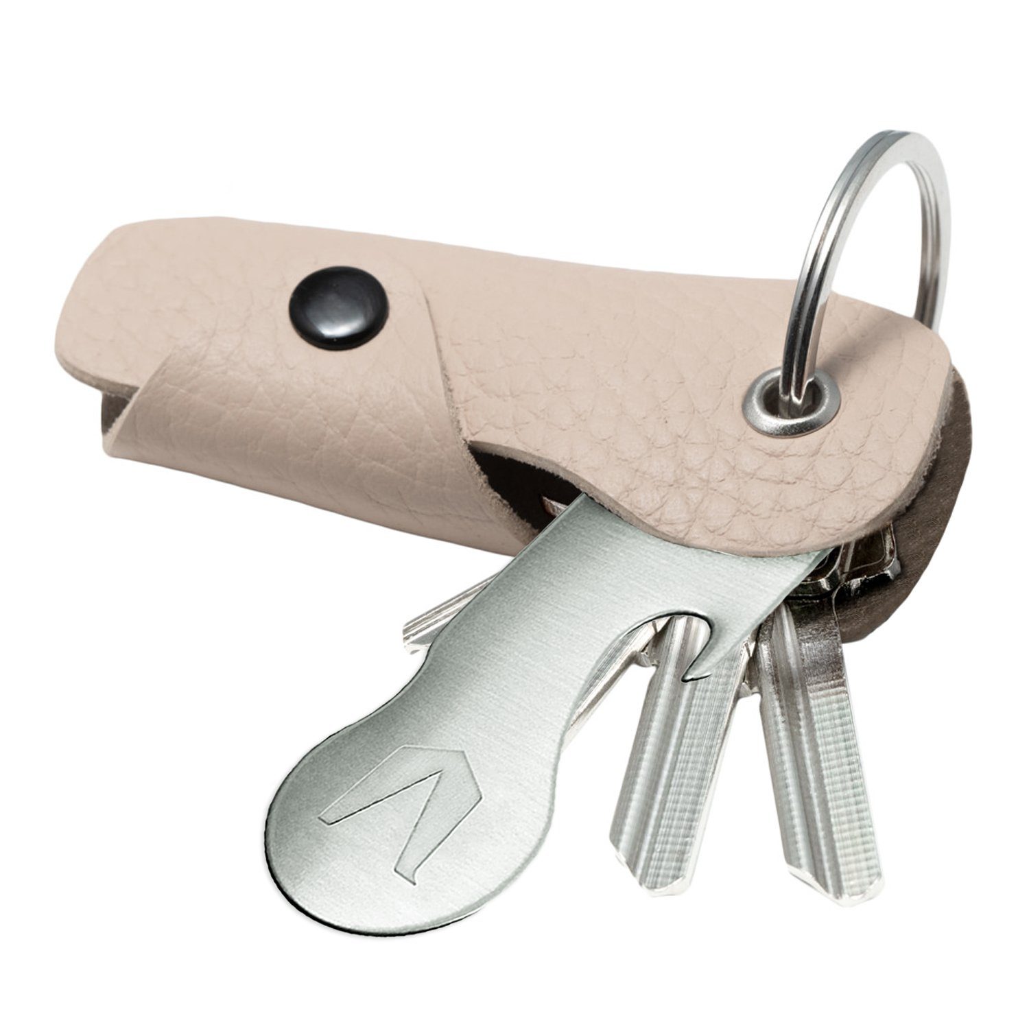 MAGATI Schlüsseltasche Occhio Nero aus Leder mit Einkaufswagenlöser, Platz für 1-6 Schlüssel, Schlüsselanhänger Beige