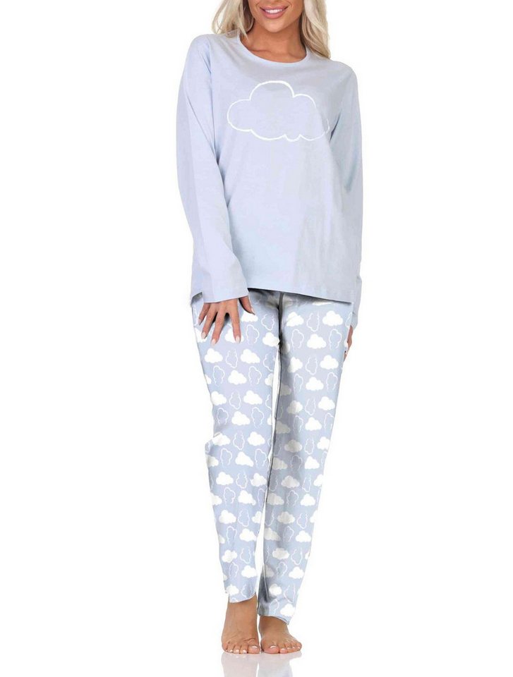 Normann Pyjama Normann Damen Schlafanzug langarm Pyjama mit Wolken Motiv