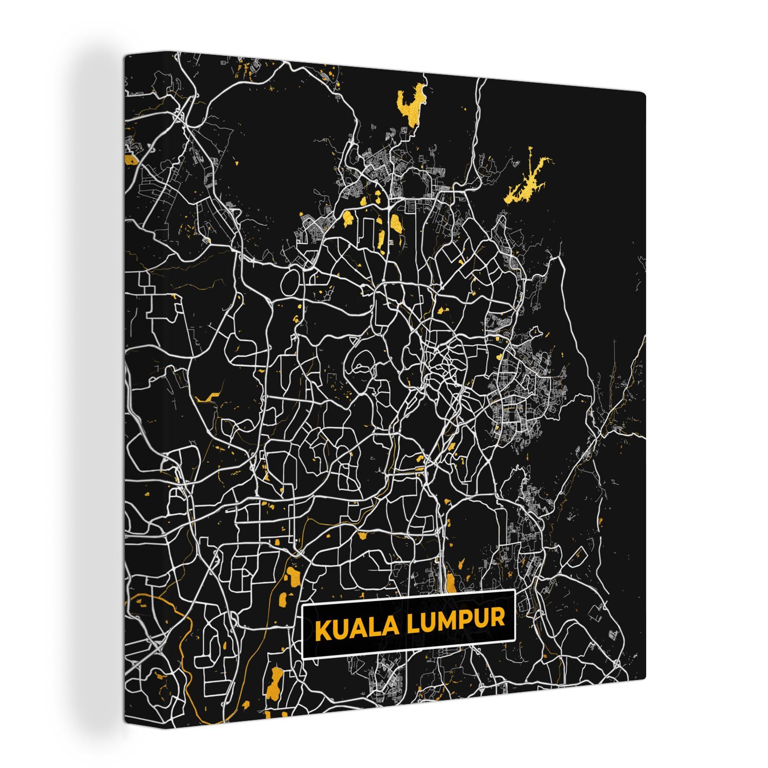 OneMillionCanvasses® Leinwandbild Kuala Lumpur - Stadtplan - Gold - Karte, (1 St), Leinwand Bilder für Wohnzimmer Schlafzimmer