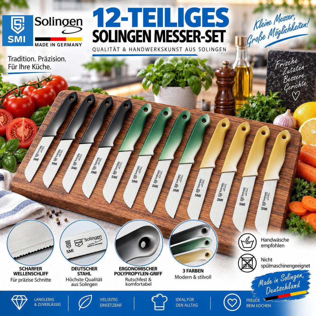 SMI Obstmesser 12-tlg Solingen Gemüsemesser Schälmesser Wellenschliff Küchenmesser – Bild 3 von 5