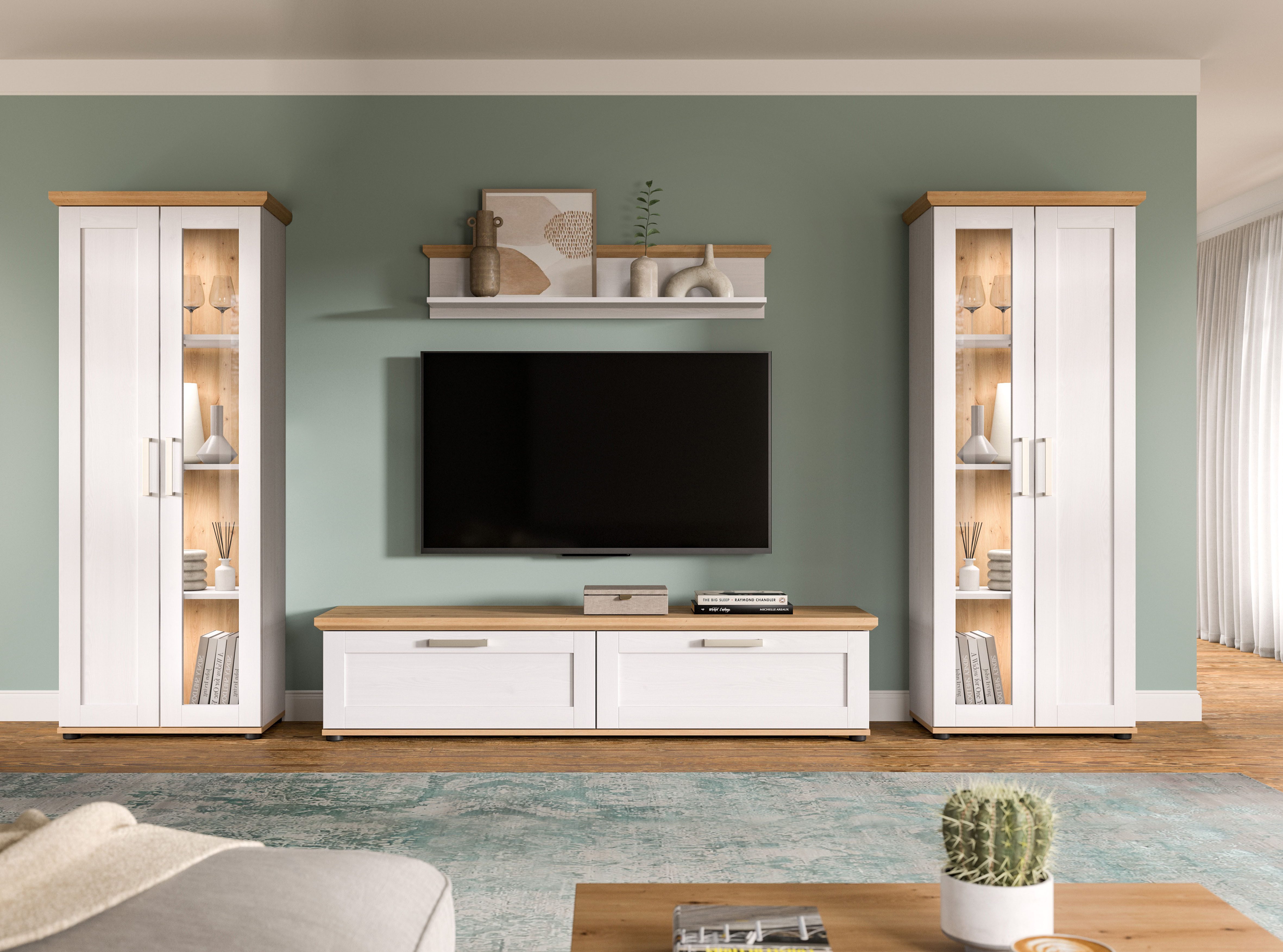 Home affaire Wohnwand Cosenza, (Set, 4-St), Cosenza, Breite: 336 cm, 2xVitrine, Lowboard, Wandboard