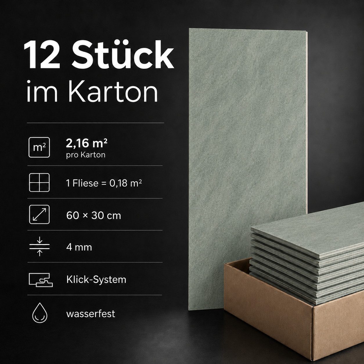 NoblesBox Designboden SPC Designboden 4 mm Klick in Fliesen-, Stein- und Holzoptik, wasserfest, antistatisch, pflegeleicht, kleberfrei, für Badezimmer