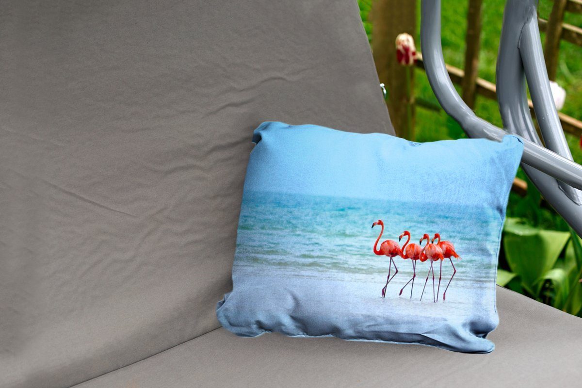 Polyester, der Outdoor-Dekorationskissen, von Flamingos an Dekokissenbezug, Mexiko, Küste Kissenhülle MuchoWow Dekokissen