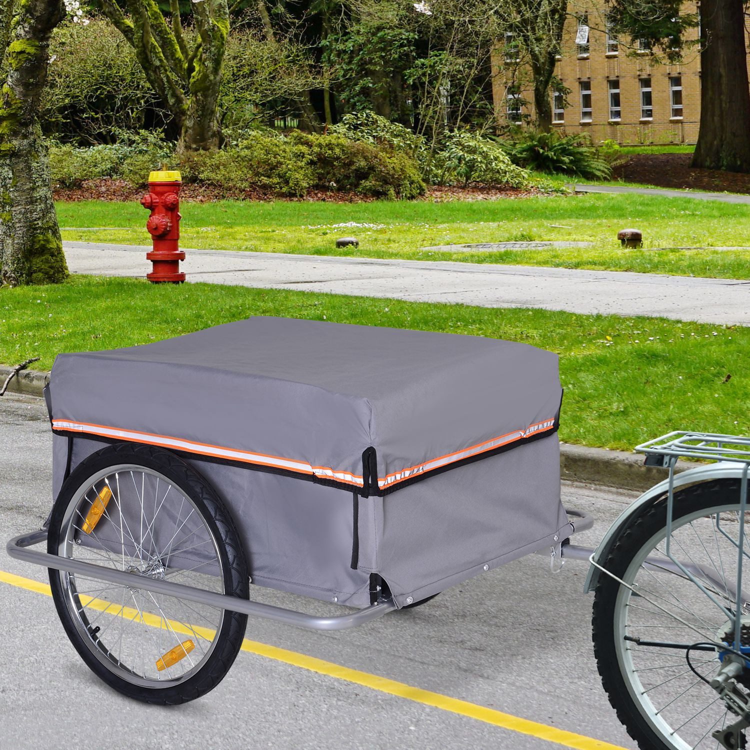 HOMCOM Fahrradlastenanhänger Lastenanhänger mit Kupplung, Transportwagen bis 40 kg belastbar, Grau 140 x 88 x 60 cm