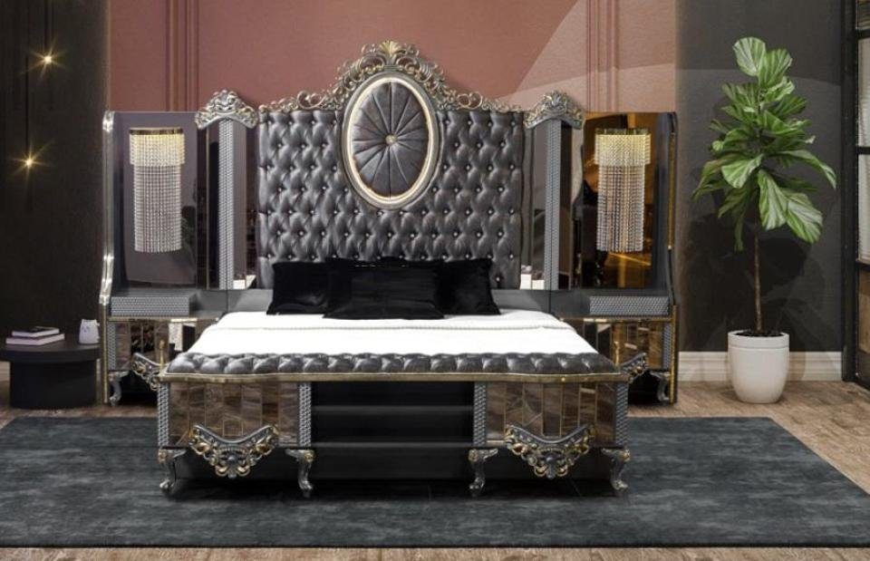 JVmoebel Schlafzimmer-Set Garnitur Schlafzimmer Doppel Luxus Bett Klassischе Schwarz Set 3tlg, (Nur Bett + 2x Nachttische), Made in Europe