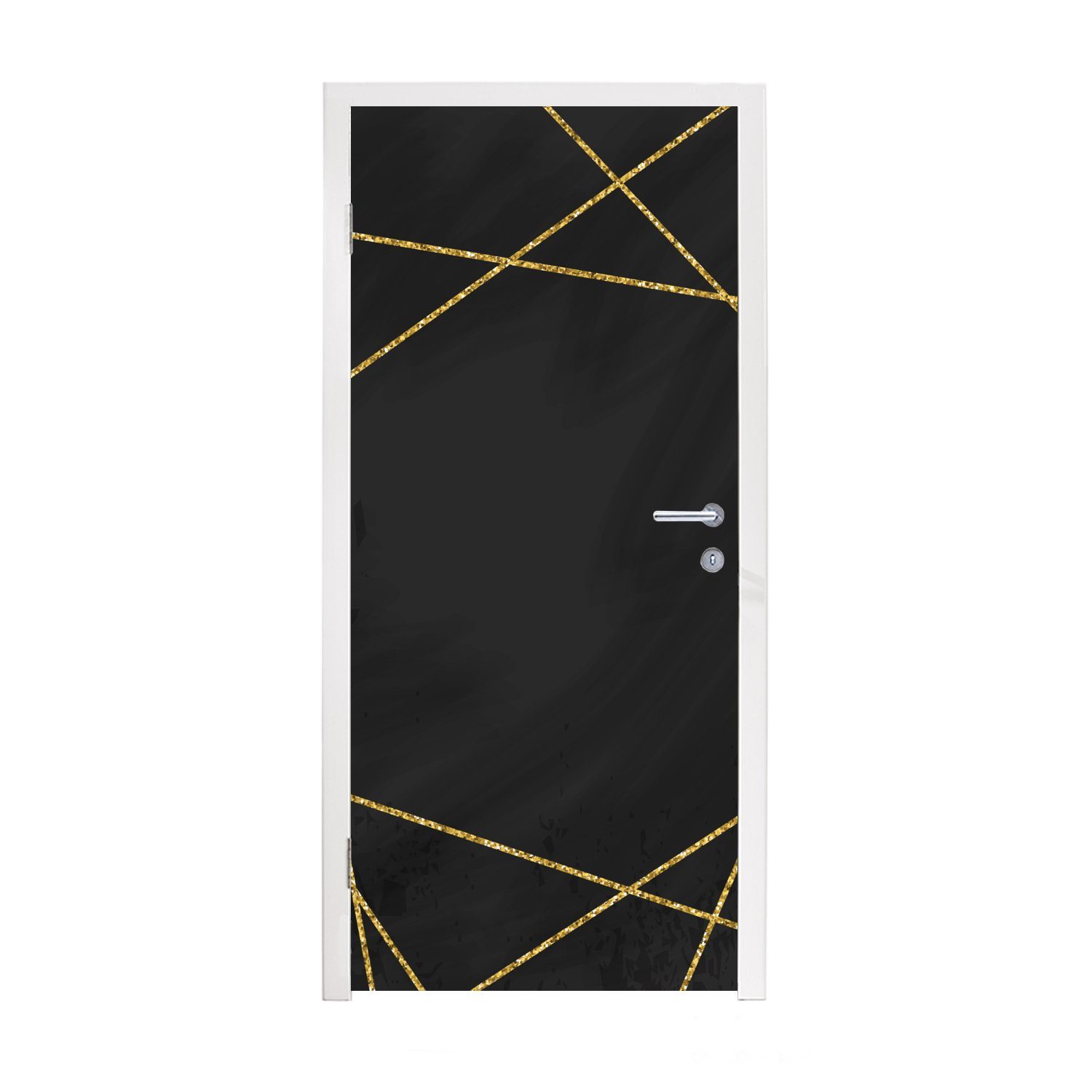 Türaufkleber, auf Fototapete Muster Matt, goldenen für Türtapete Tür, bedruckt, 75x205 Linien cm Hintergrund, St), MuchoWow Geometrisches aus (1 schwarzem