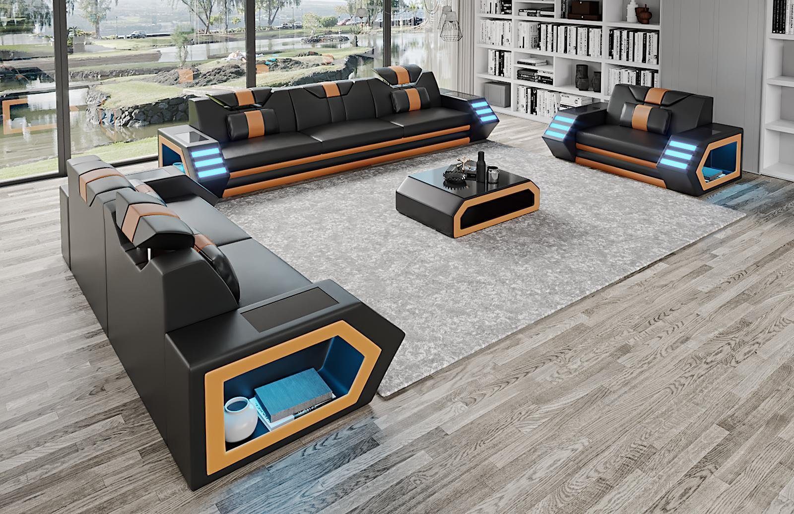 JVmoebel Sofa Moderne Sofagarnitur luxus Design 3+2+1 Sitzer Couch Neu LED, Made in Europe Schwarz