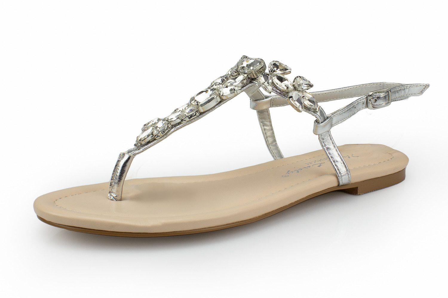 White Lady 605 silber - Metallic Сандалии mit Steichen T-Strap-Sandale