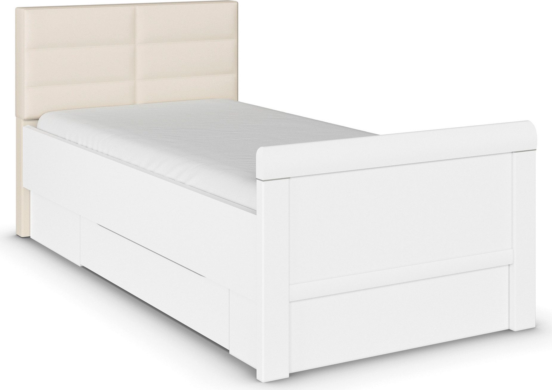 rauch Stauraumbett Bett Einzelbett Stollenbett Bettkästen EVELYN, in Komforthöhe mit Polsterkopfteil sowie Schubladen MADE IN GERMANY