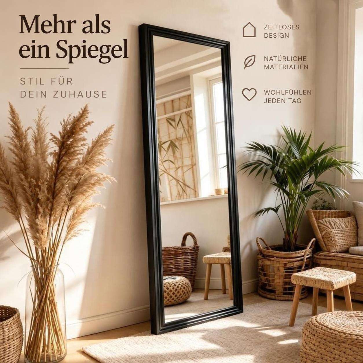 Aiorber Standspiegel Aiorber-Schwarzer Ganzkörperspiegel 160x50cm mit Ständer, Holzrahmen (Set, 1-teilig)