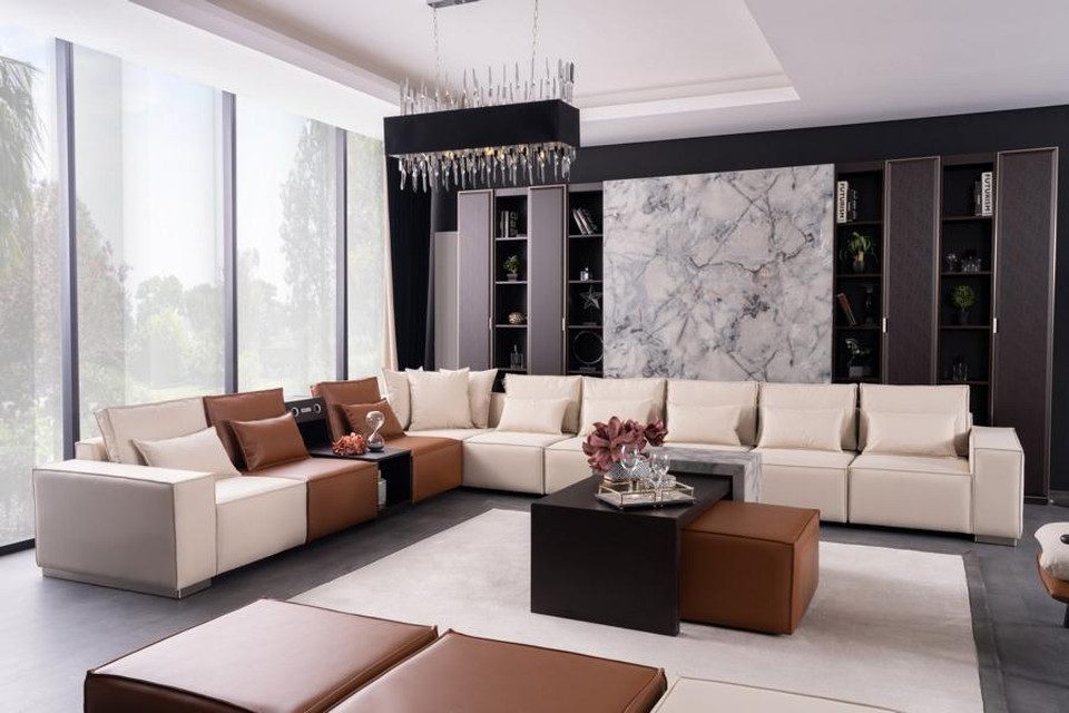 Xlmoebel Ecksofa Sofa mit integriertem Sound-System und Beistelltisch in L-Form aus, Hergestellt in Europa
