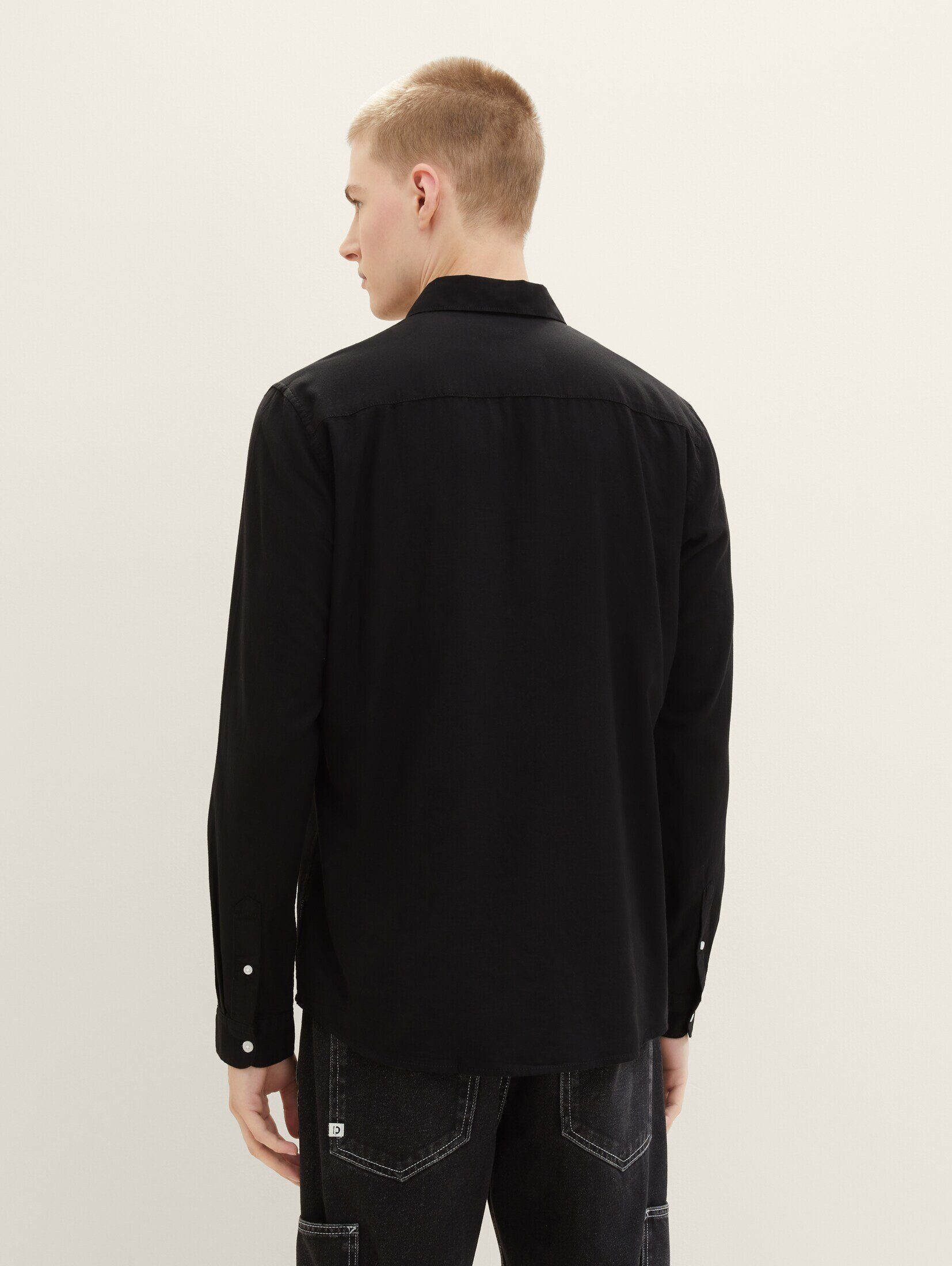 TOM TAILOR Denim Hemd Langarmhemd mit Oxford Black Brusttasche