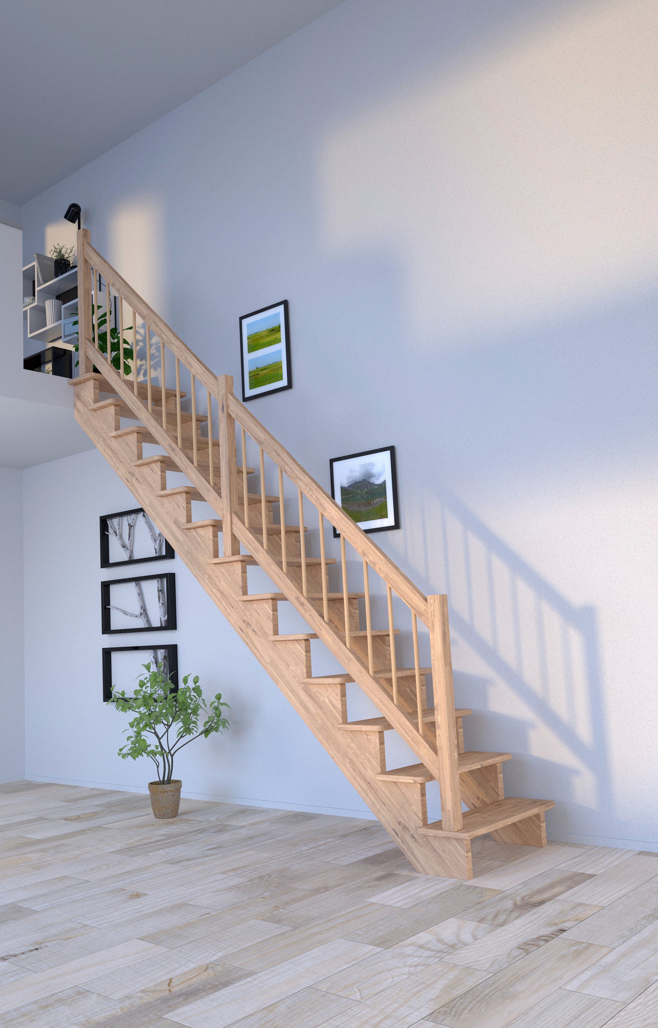 offen, Durchgehende für 300 cm, Massivholz Systemtreppe Stufen Wangenteile Geländer, Lindos, Starwood Geschosshöhen bis Holz-Holz Design