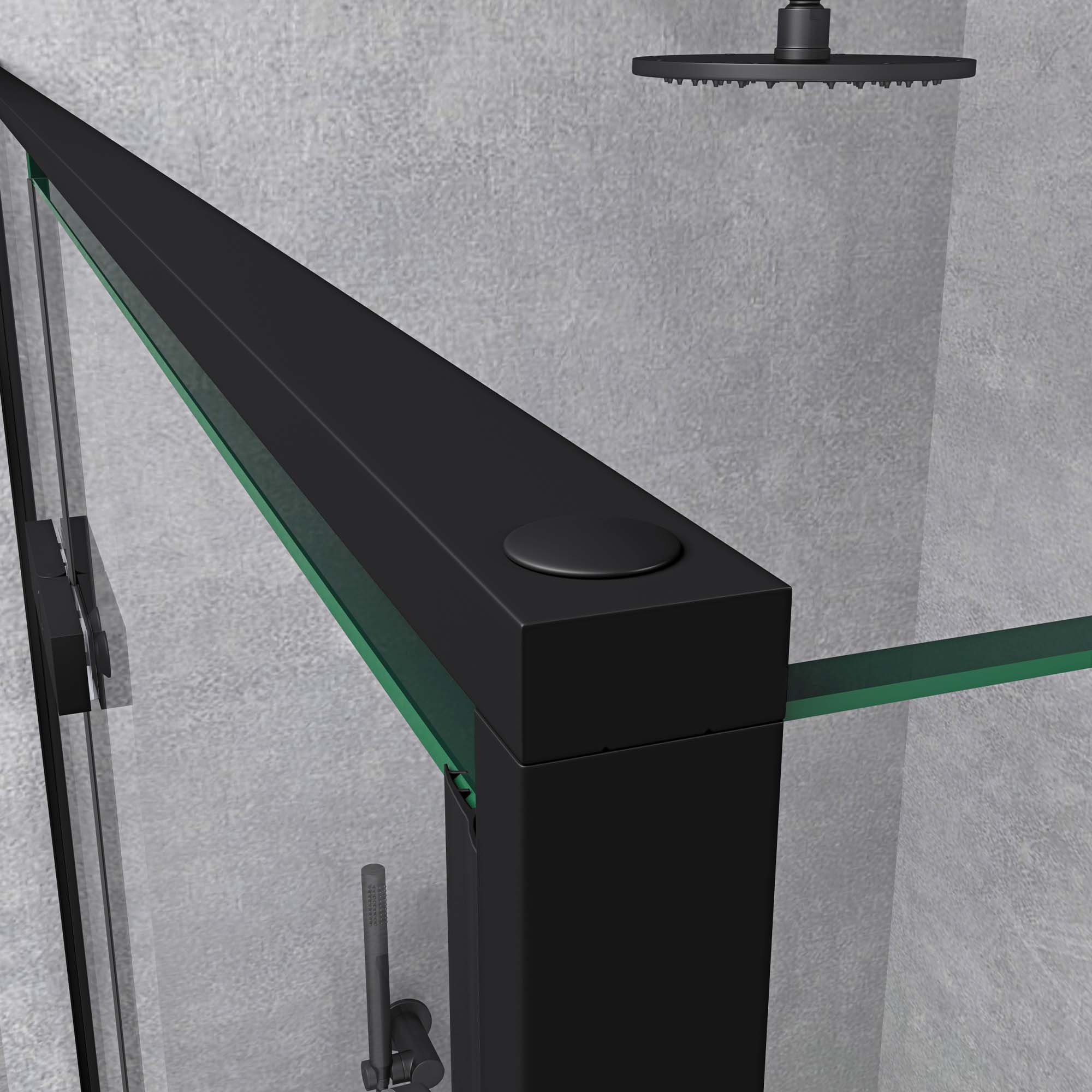 doporro Eckdusche Duschkabine Duschabtrennung schwarz ESG-Glas mit Nano H:195cm Rav64, BxT: 100x80 cm, Einscheibensicherheitsglas, ebenerdiger Einbau möglich