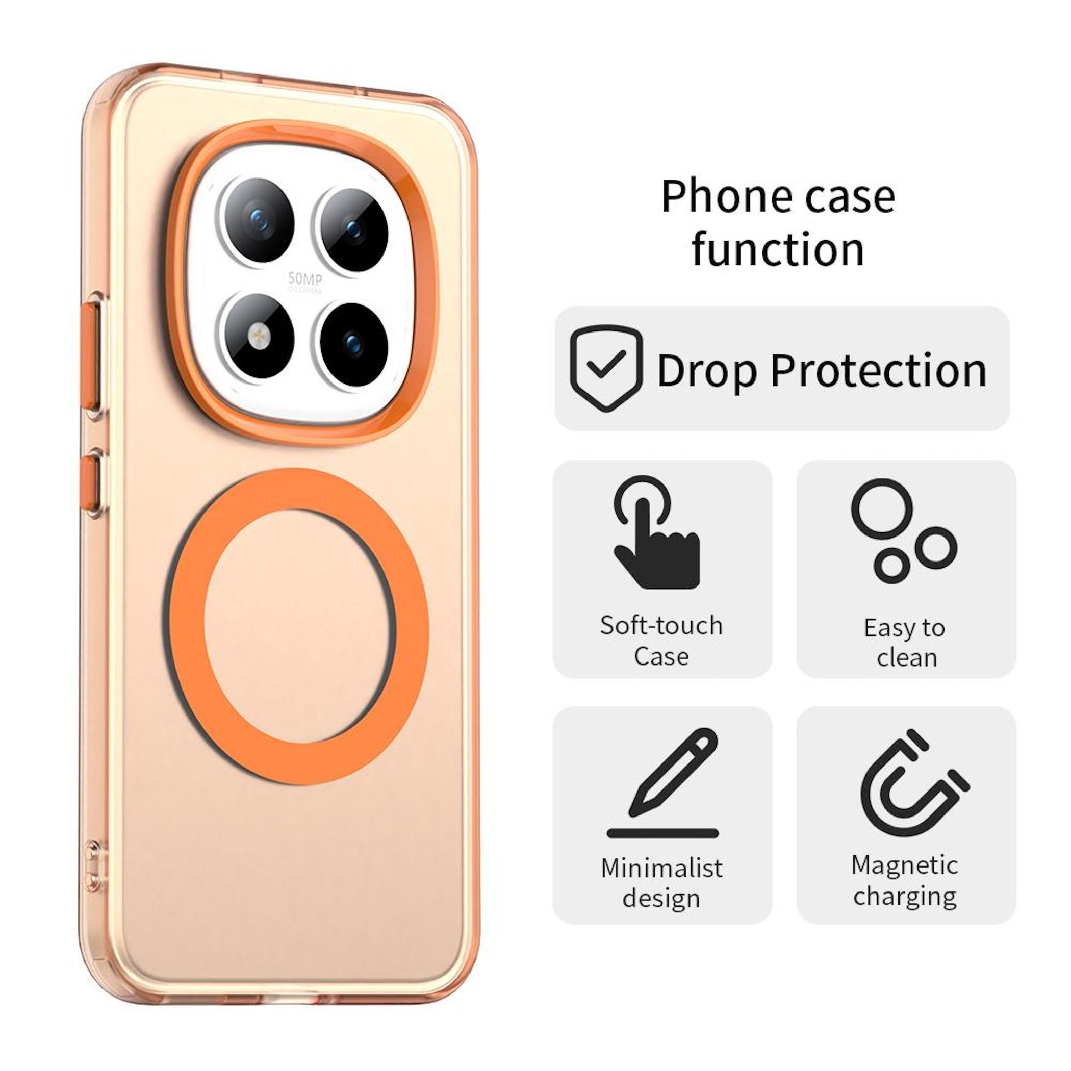 Wigento Handyhülle Für Xiaomi Redmi Note 15 Pro Plus 5G Candy Design Magsafe Hülle Orange, Magsafe Funktion, Stoßschutz, präzise Aussparungen – Bild 5 von 5