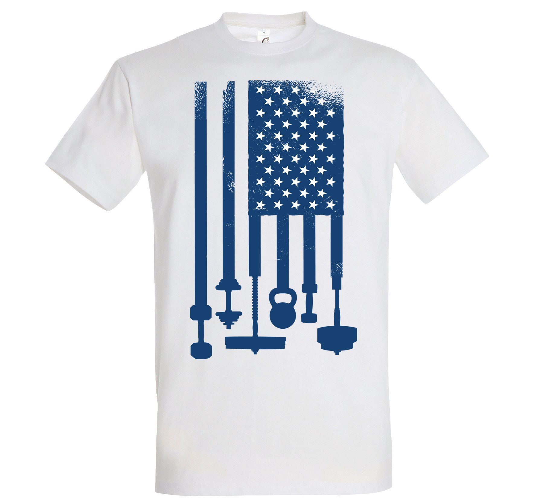 Youth Designz T-Shirt USA Hanteln Herren T-Shirt mit Trendigem Frontdruck Weiss
