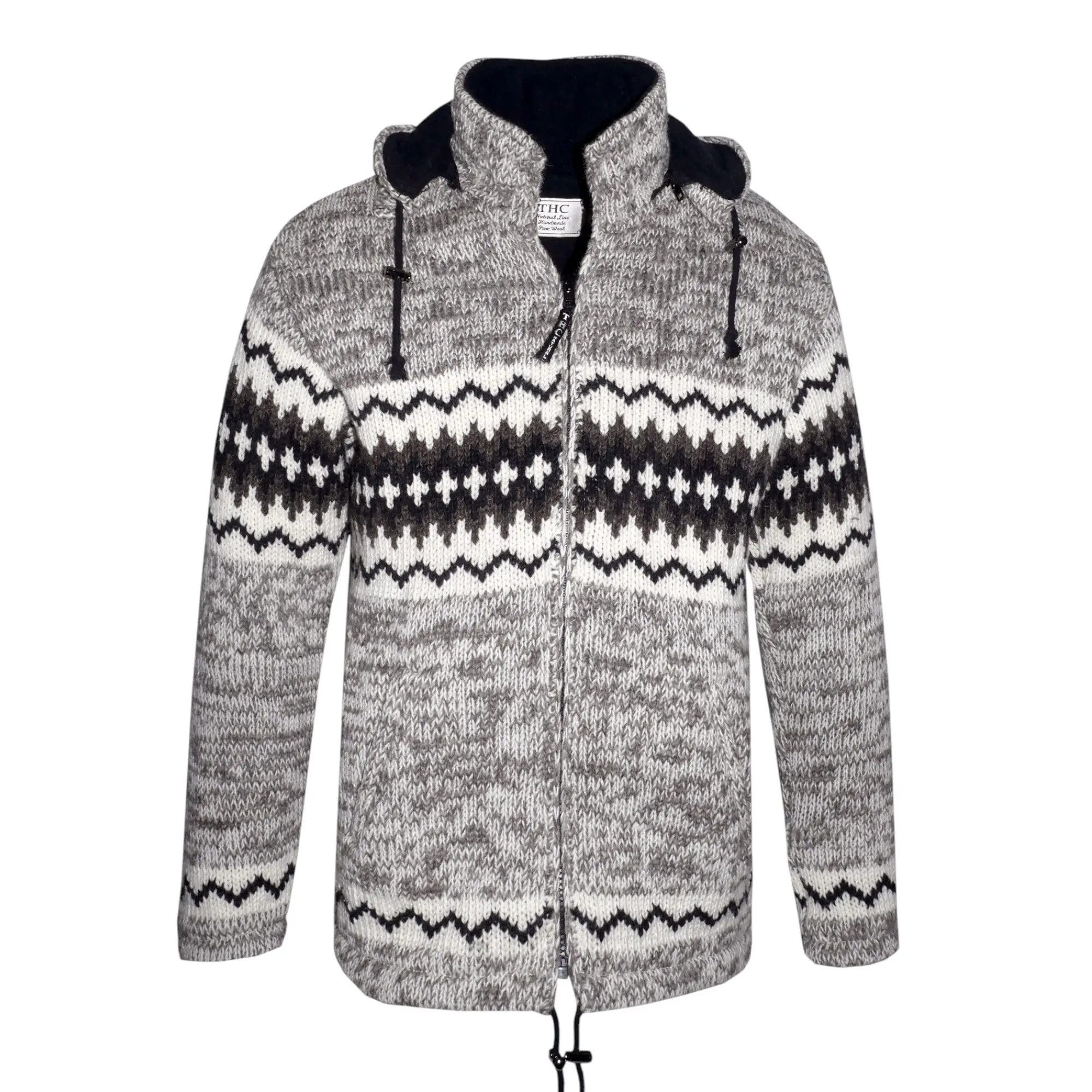 THC Natural Line Strickjacke THC Schafwollstrickjacke Norweger grau meliert 608 (1 Stück, 1-tlg., 1 Stück) Strickjacke mit abnehmbarer Kapuze