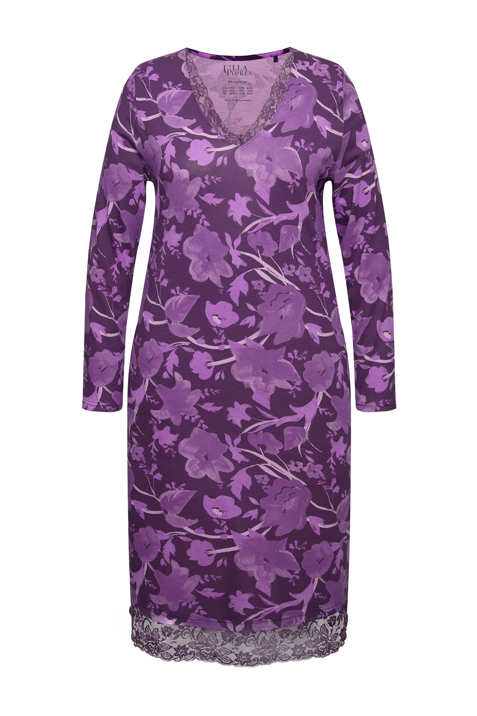 Ulla Popken Nachthemd Nachthemd Blüten V-Ausschnitt Langarm Modalmix günstig online kaufen