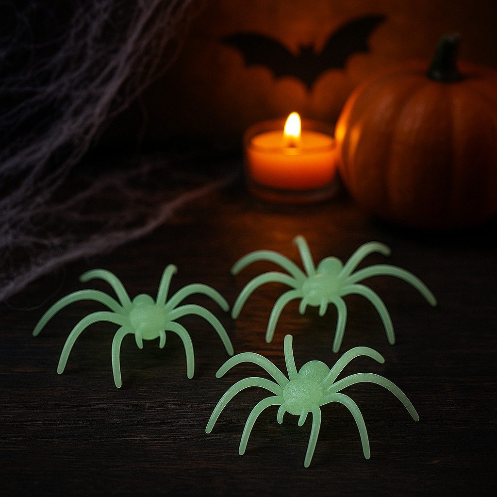 Folat Tierfigur 50 fluoreszierende Spinnen 4×5 cm Halloween Deko Glow-in-the-Dark (50 St)