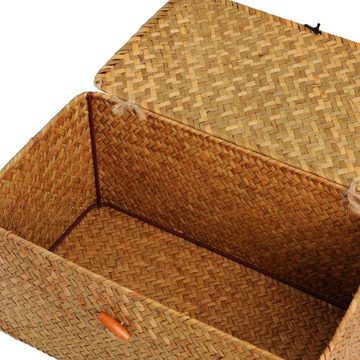 Lubgitsr Regalkorb Aufbewahrungskorb aus geflochtenem Rattan, Aufbewahrungsbox mit Deckel