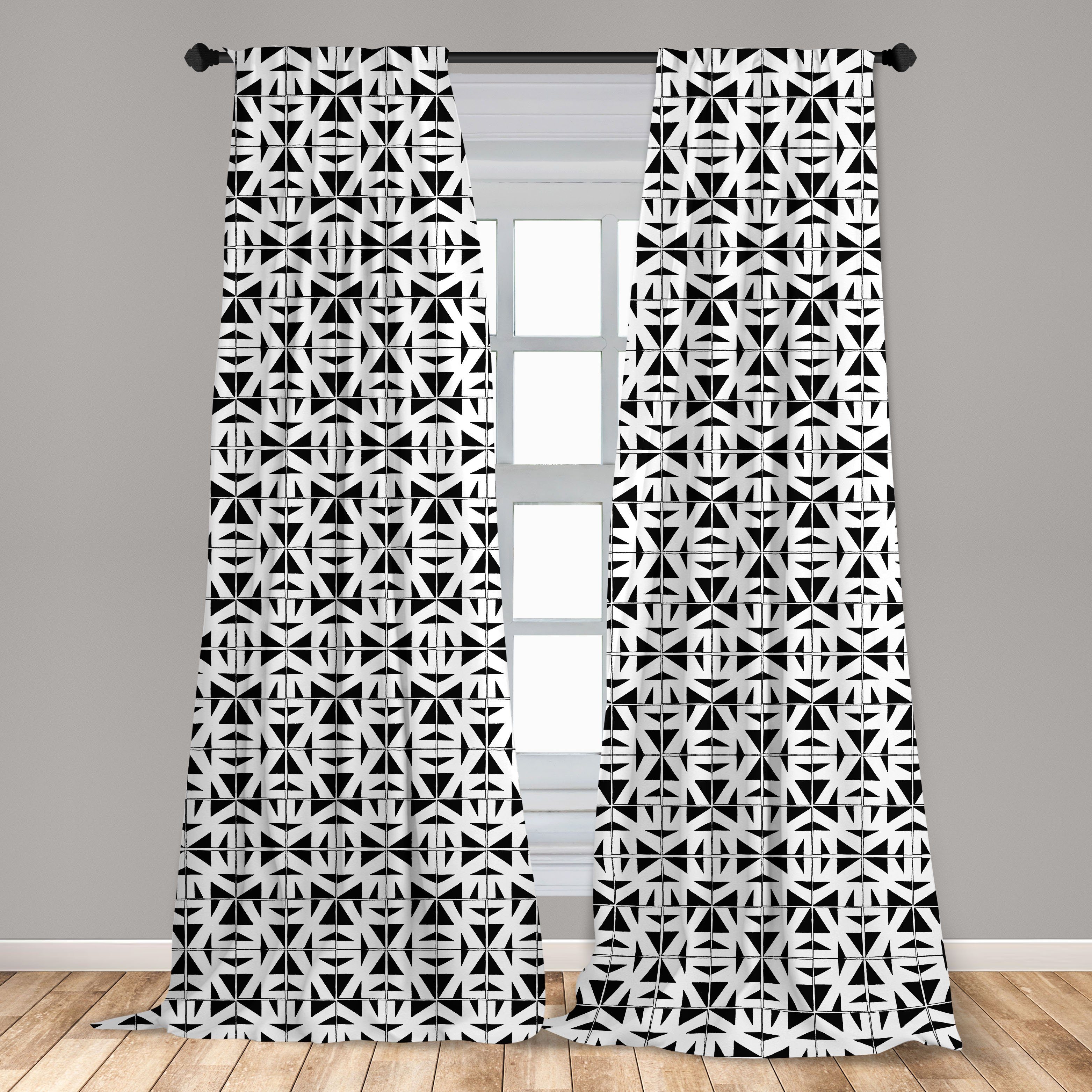 Gardine Vorhang für Modern Schlafzimmer Abakuhaus, Stripes Monochrome Squares Wohnzimmer Dekor, Microfaser