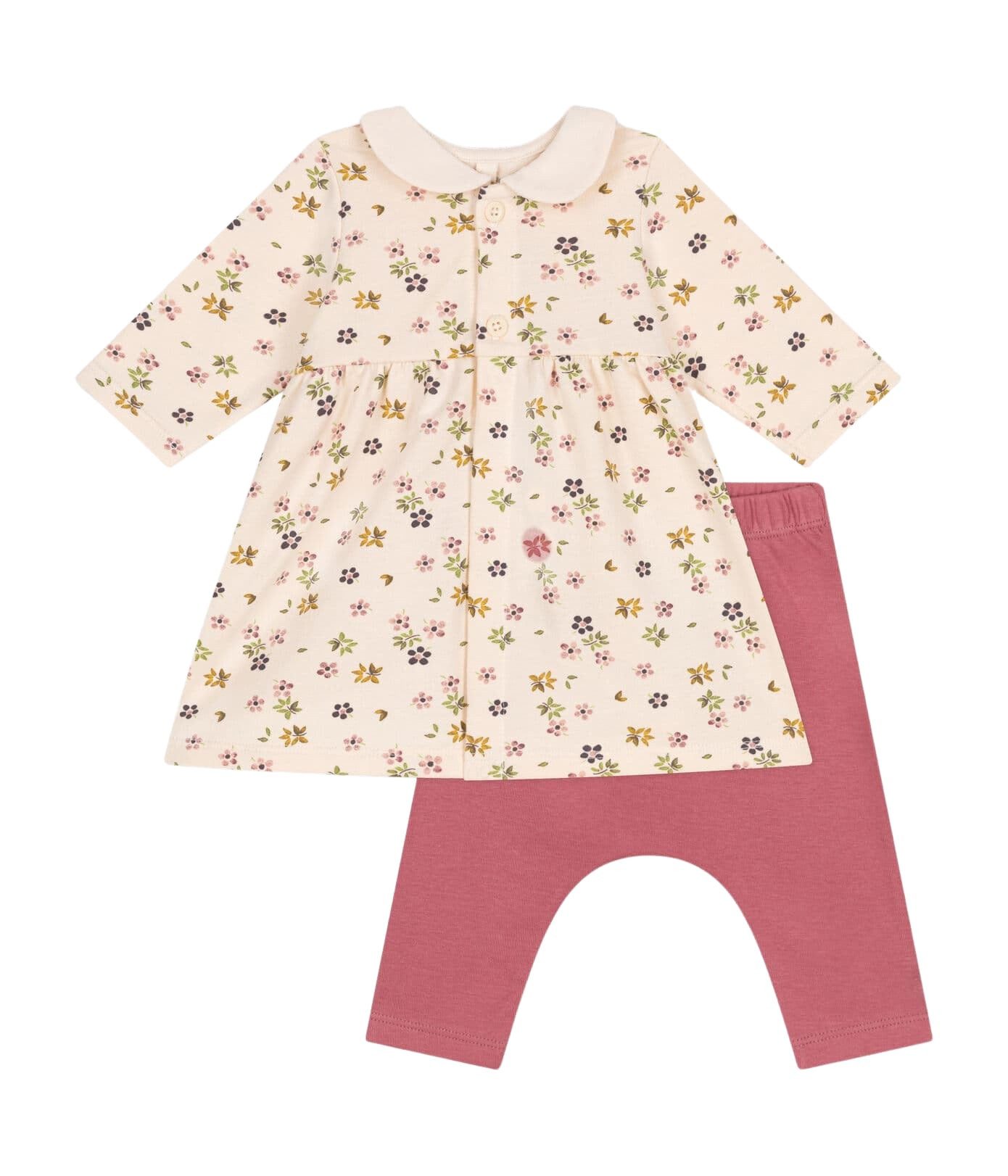 Petit Bateau Kleid & Leggings Petit Bateau langärmeliges Baby Kleid rosa Blumenprint Leggings