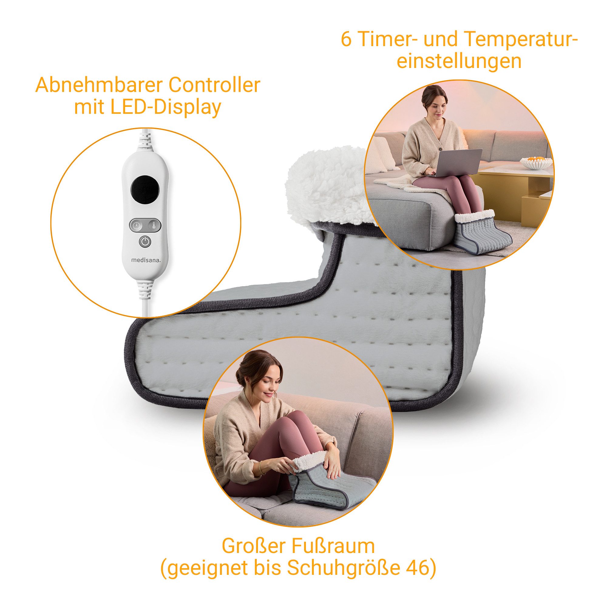 medisana Elektrofußwärmer FW 120, Überhitzungsschutz, autom. Abschaltung, Timer-Einstellungen 1-6 Std.