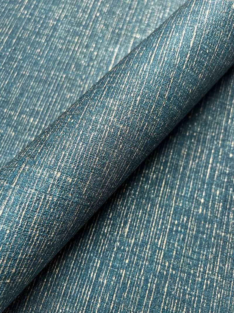 Newroom Vliestapete, Blau Tapete Uni Leicht Glänzend - Unitapete Einfarbig Türkis Gold Modern Klassik Einfarbig Textil für Wohnzimmer Schlafzimmer Flur