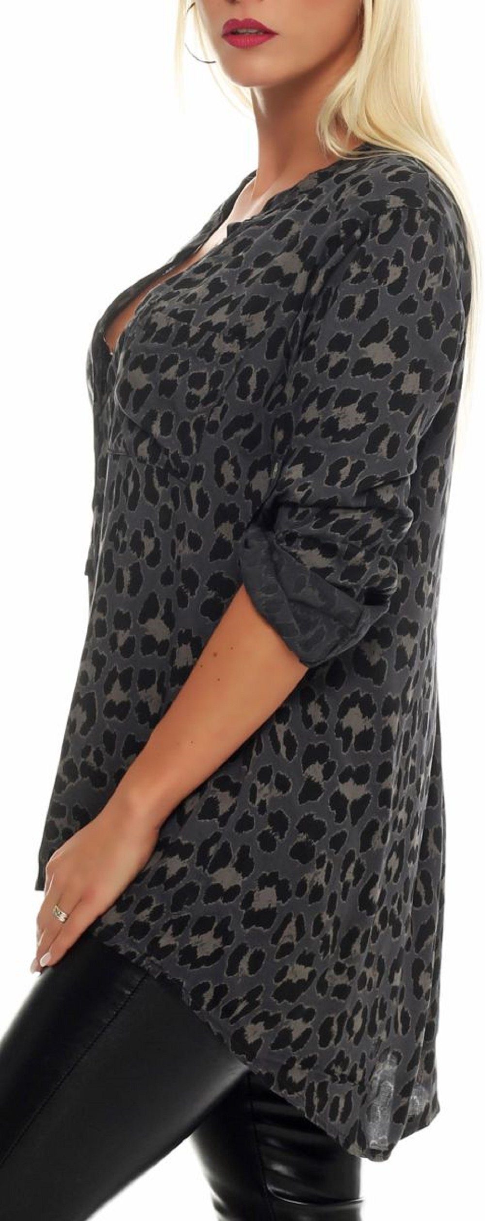 malito more than fashion Schlupfbluse malito Damen Bluse mit Leo Muster, Tunika mit ¾ Armen, Longsleeve Animal Print mit 3/4 Armen Einheitsgröße