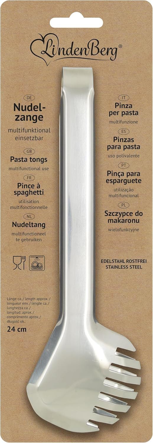 LindenBerg Nudelzange Spaghettizange Servierzange 23 cm, Pastazange Gebäckzange, Spaghetti Zange - Küchenzange aus Edelstahl - Küchenhelfer