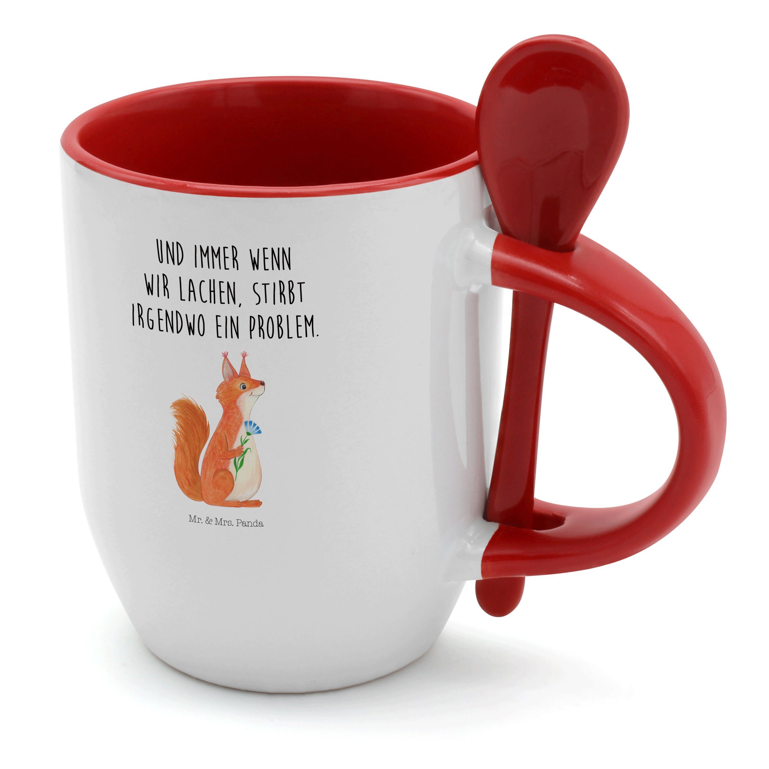 Mr. & Mrs. Panda Tasse »Eichhörnchen Blume Weiß Geschenk, Tasse mit