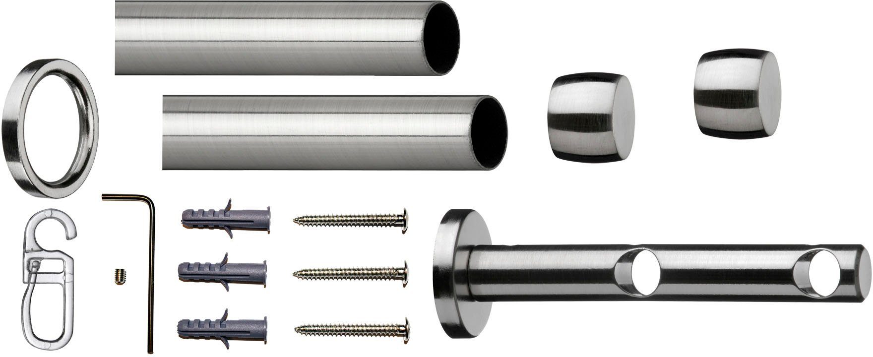 Gardinenstange Andrax, indeko, Ø 12 mm, 2-läufig, Fixmaß, verschraubt, Stahl,  Komplett-Set inkl. Ringen und Montagematerial | Gardinenstangen
