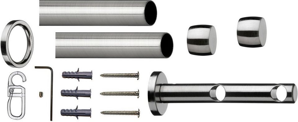 Gardinenstange Andrax, indeko, Ø 12 mm, 2-läufig, Fixmaß, verschraubt, Stahl,  Komplett-Set inkl. Ringen und Montagematerial