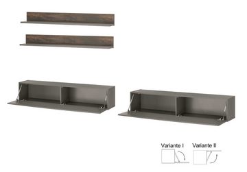 Furn.Design Wohnwand Piano, (in grau mit Thermo Eiche, 4-St., 380 x 180 cm), XXL TV-Lowboard, mit Soft-Close