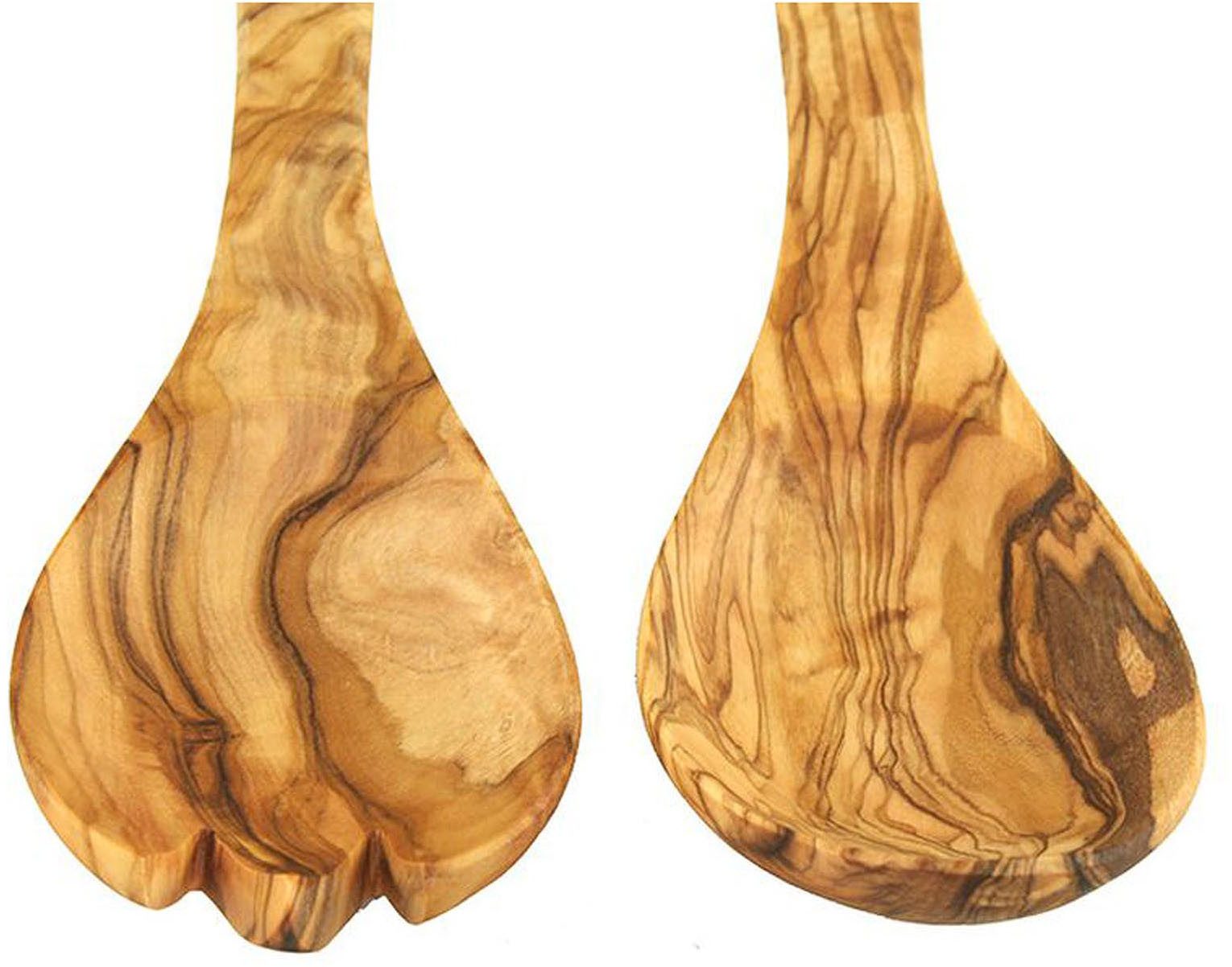 Olivenholz-erleben Salatbesteck Mittel aus naturbelassenem Olivenholz (Set, 2-tlg., Gabel, Löffel), Länge 30 cm, Naturprodukt, geschmacksneutral