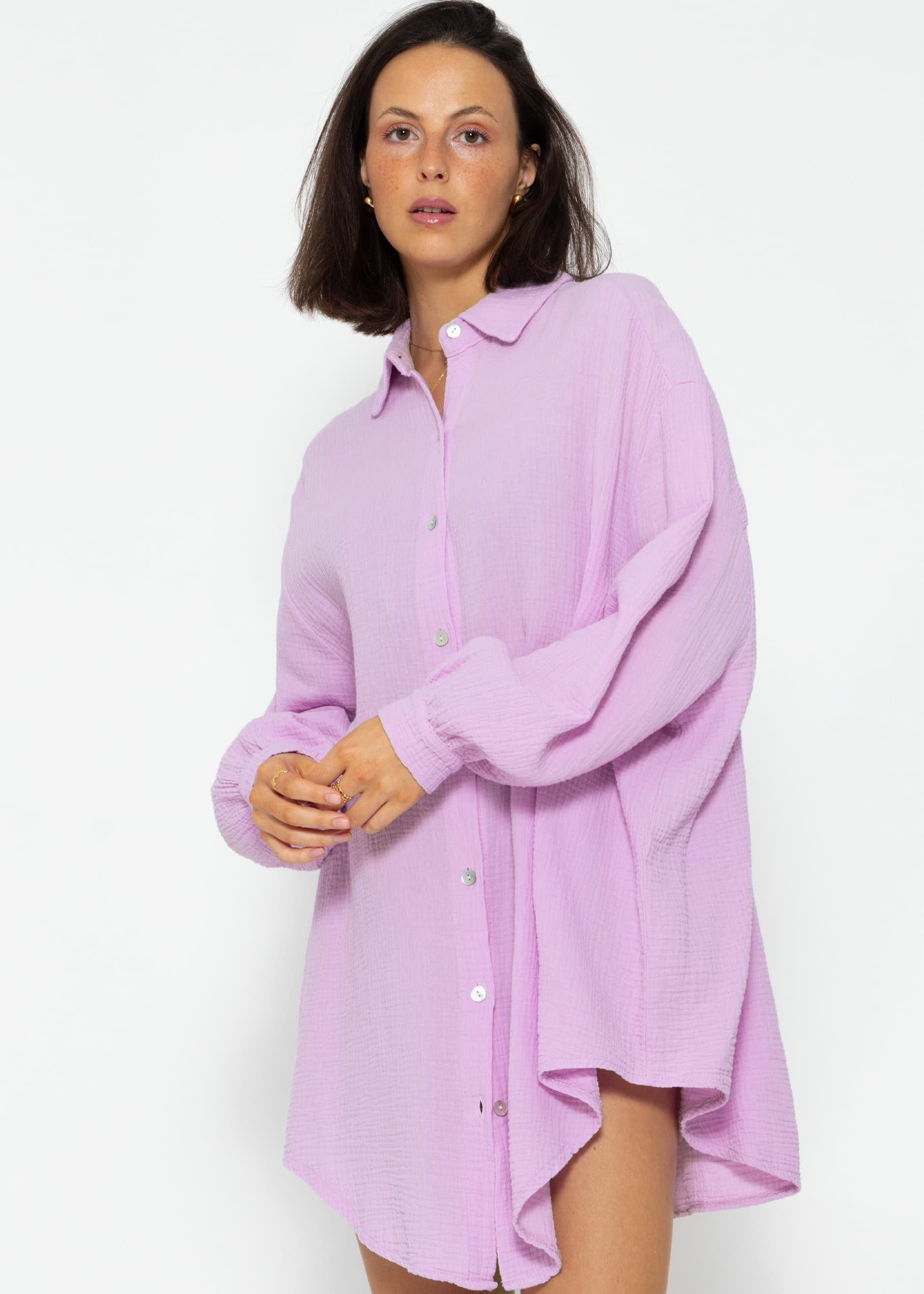 SASSYCLASSY Longbluse Oversize Musselin Bluse Damen günstig online kaufen