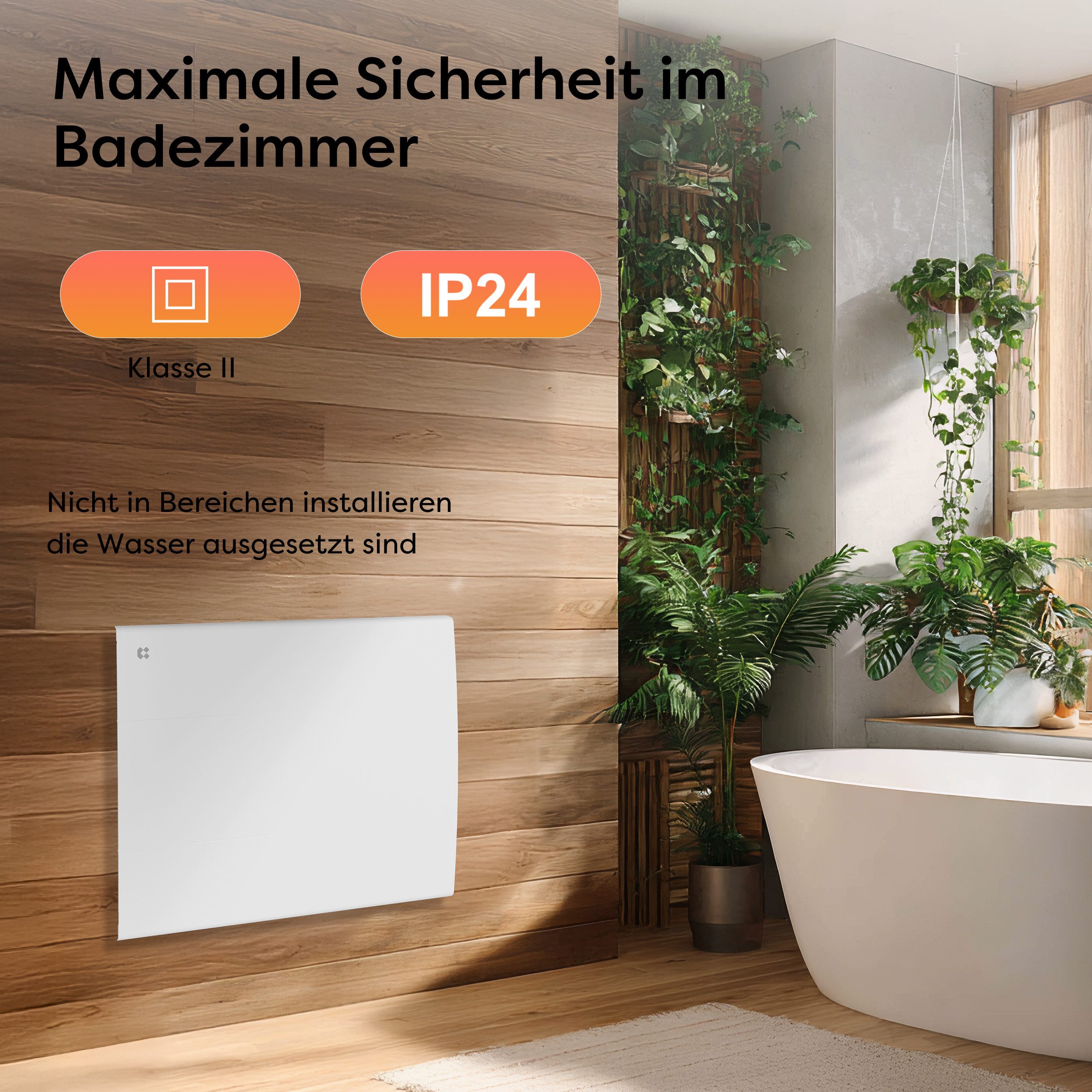 CIARRA Elektro-Heizkörper 1000–2000 W Keramik-Heizkörper mit PID-Thermostat, 7-Tage-Programm, IP24, für ca. 10-15 m², Wandmontage Heizgerät – Bild 5 von 5