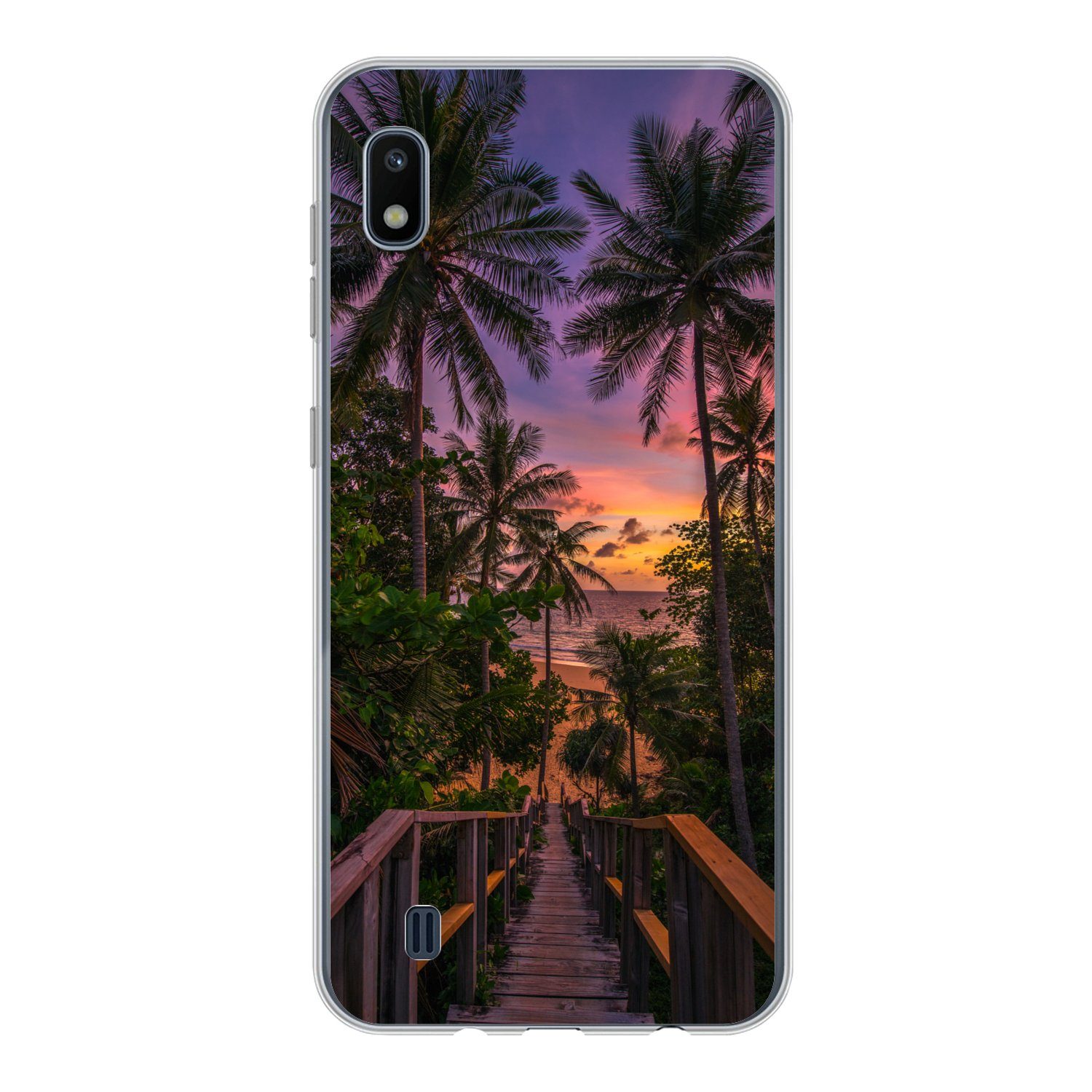 MuchoWow Handyhülle für Samsung Galaxy A10 Sonnenuntergang - Palmen - Strand, Smartphone-Bumper, Print, Handy Schutzhülle Dünn