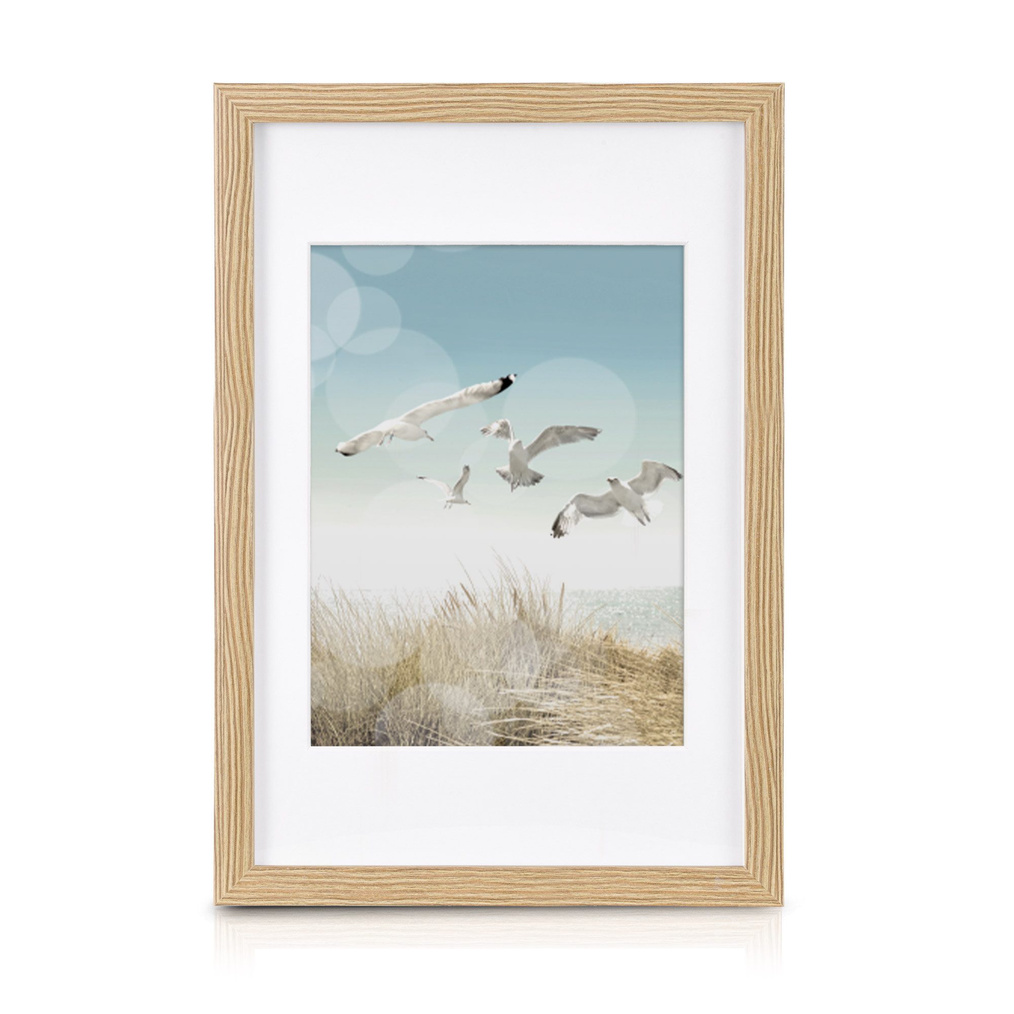 bomoe Bilderrahmen 12er Bilderrahmen Set Ocean, 13x18cm, Eiche, Fotorahmen Collage für 13x18 cm Holzbilderrahmen mit Passepartout