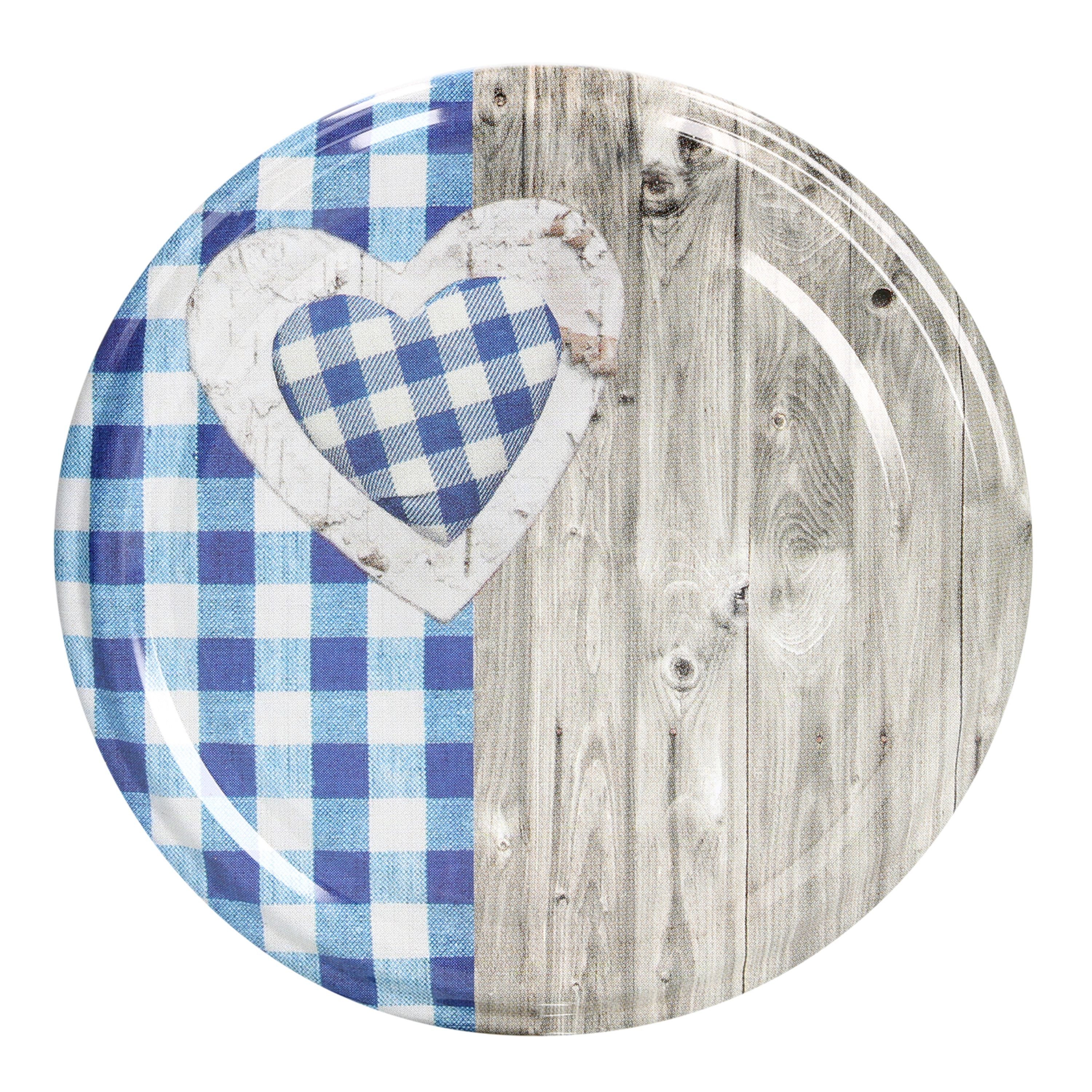 MamboCat Einmachglas 25 Sturzgläser 350 ml Deckel Herz Holz blaukariert Einmachglas, Glas – Bild 3 von 5
