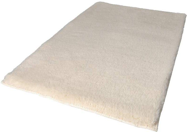 Badematte Topia Mats, Badteppich uni Carpet City, Höhe 14 mm, rutschhemmend beschichtet, strapazierfähig, Polyester, rechteckig, Hochflor, Kaninchen Haptik, Polyester, Badezimmerteppich, waschbar beige