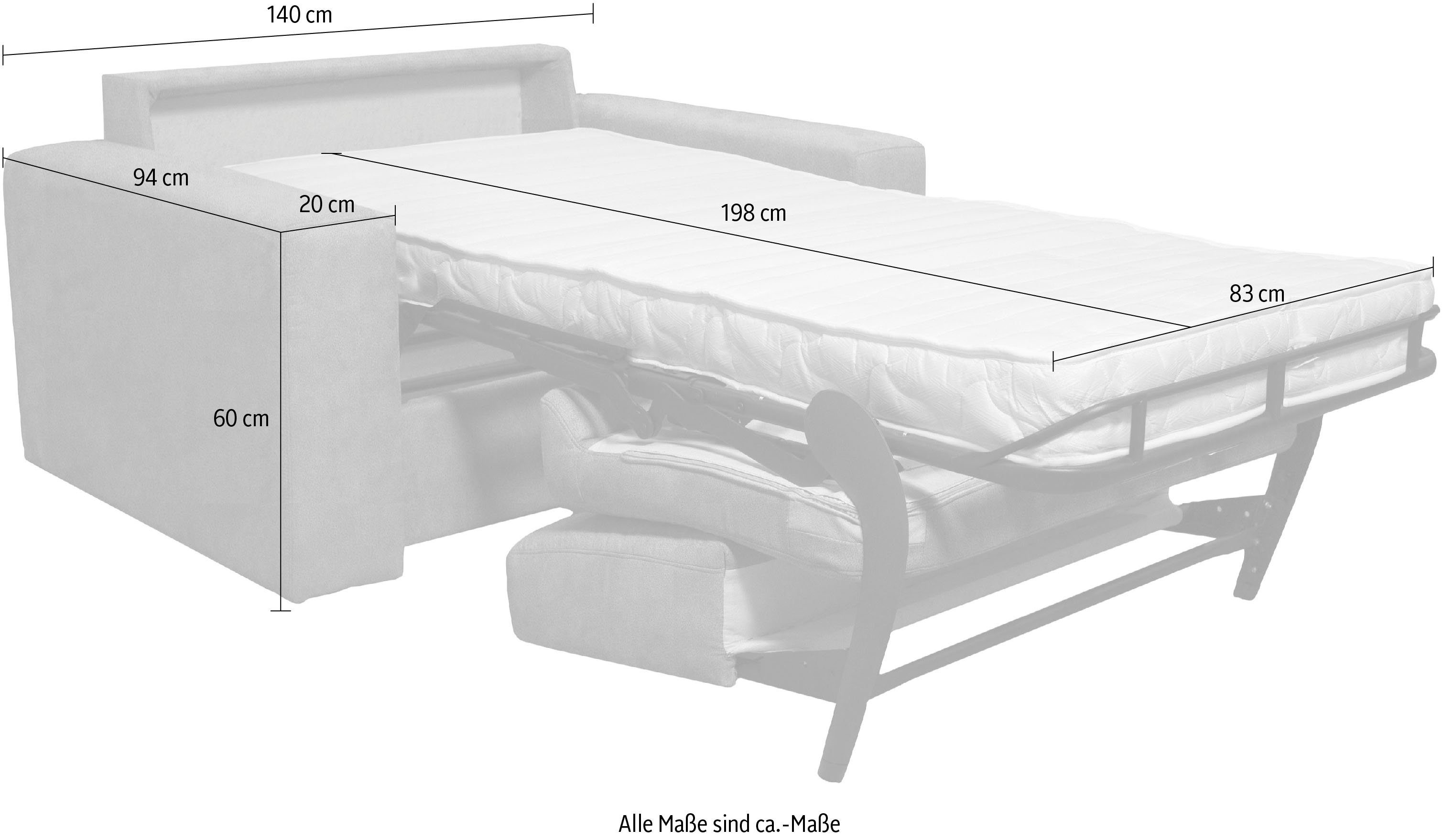 ca Liegemaße Home Unterfederung, affaire Dauerschlaffunktion, 83x198 mit Roma, Sessel cm