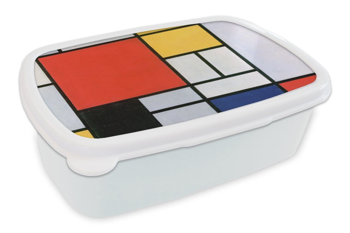 MuchoWow Lunchbox Kunst - Mondrian Jungs Meister, Kunststoff, für (2-tlg), weiß Brotdose, Erwachsene, Alte - und und Mädchen Kinder für Brotbox