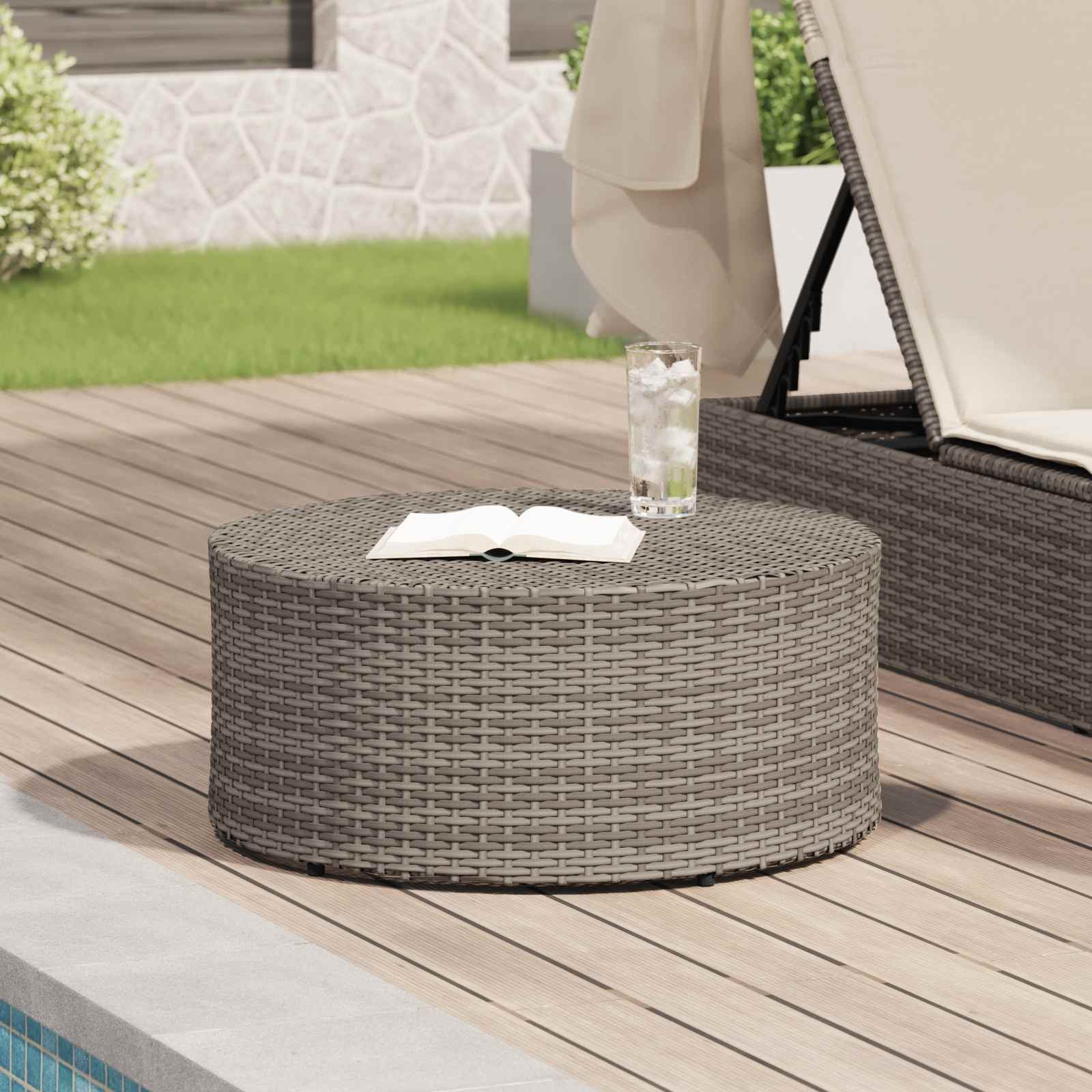 vidaXL Gartentisch Couchtisch für draußen Grau Ø 68 x 30 cm Poly-Rattan (1-St)