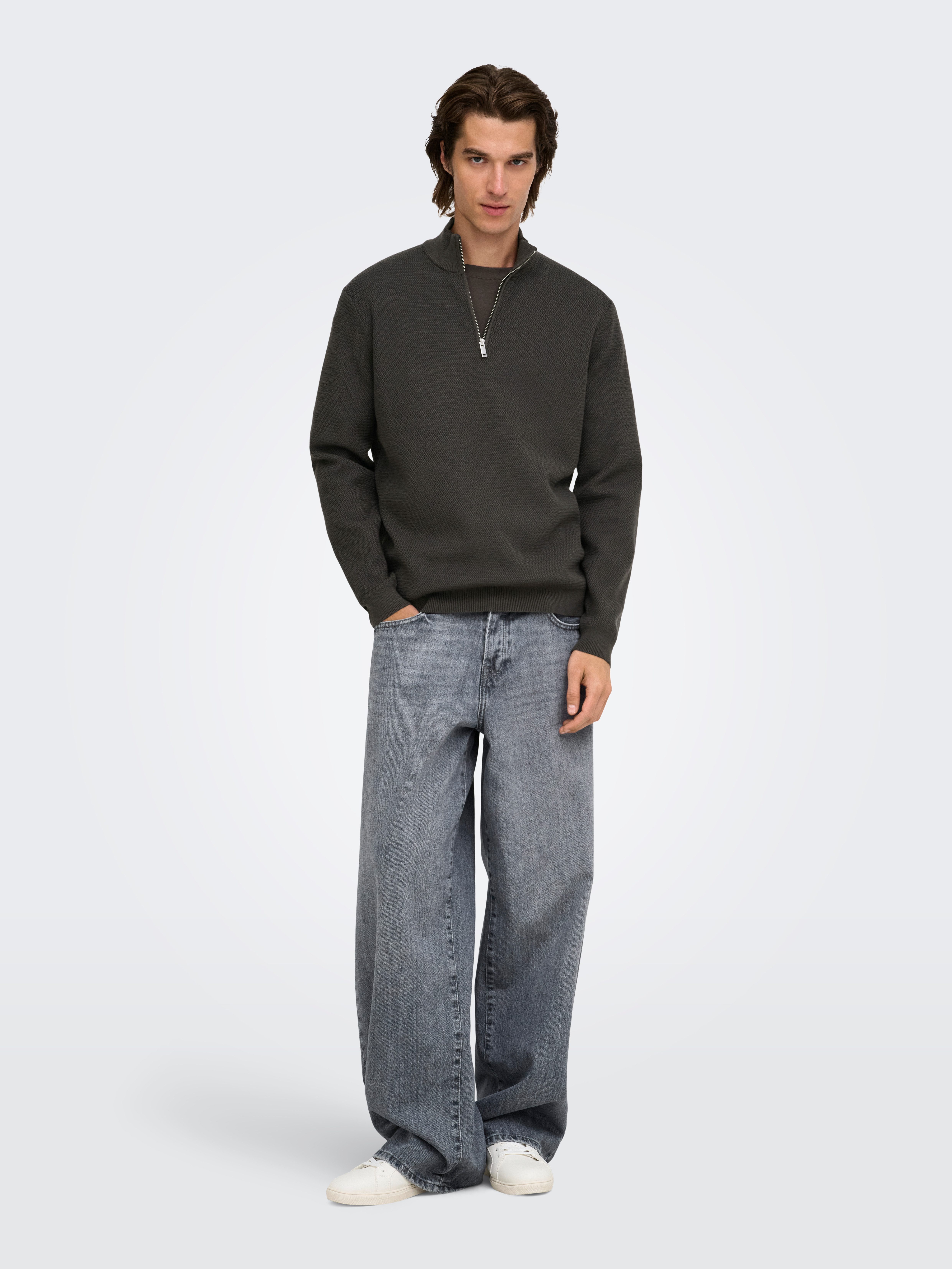 ONLY & SONS Troyer ONSCARTER REG JAQUARD 1/2 ZIP OTL Viskosemischung, regular fit – Bild 4 von 5
