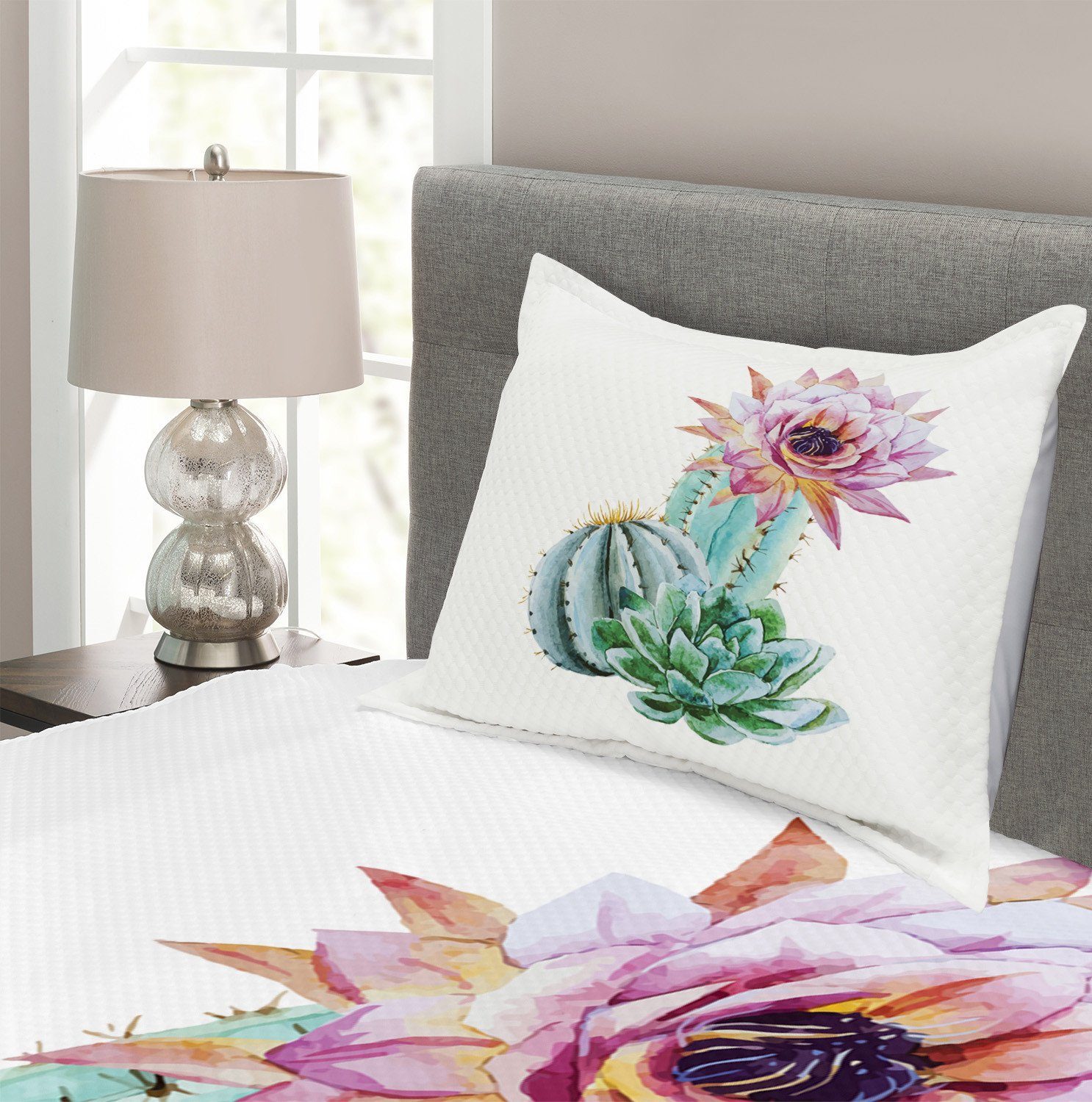 Set Kissenbezügen Spike und Tagesdecke mit Abakuhaus, Waschbar, Kaktus-Blume Kaktus