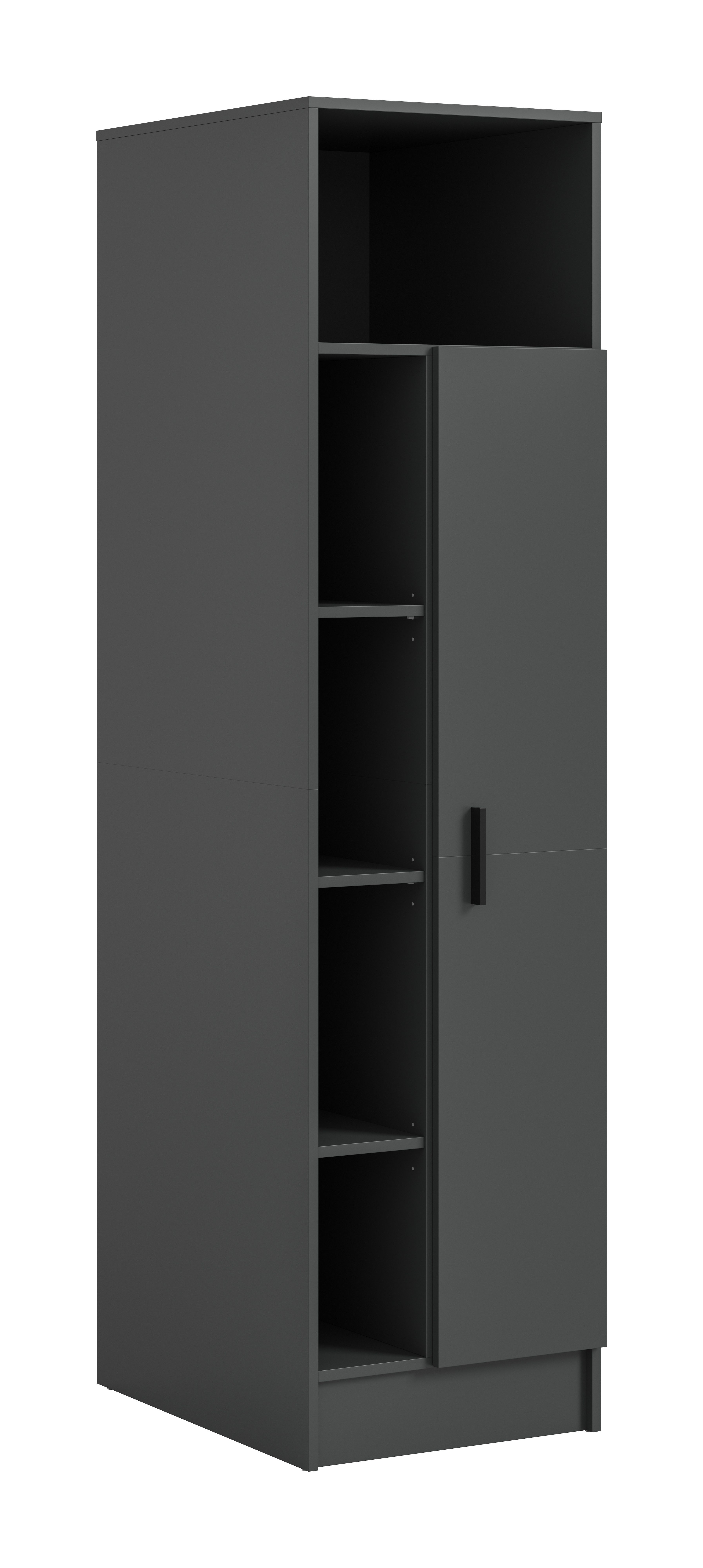 furnling Stauraumschrank Fira (1-St) 1 Kleiderstange, 1 Tür, 5 Fächer, MDF-Front, Höhe 195 cm, anthrazit