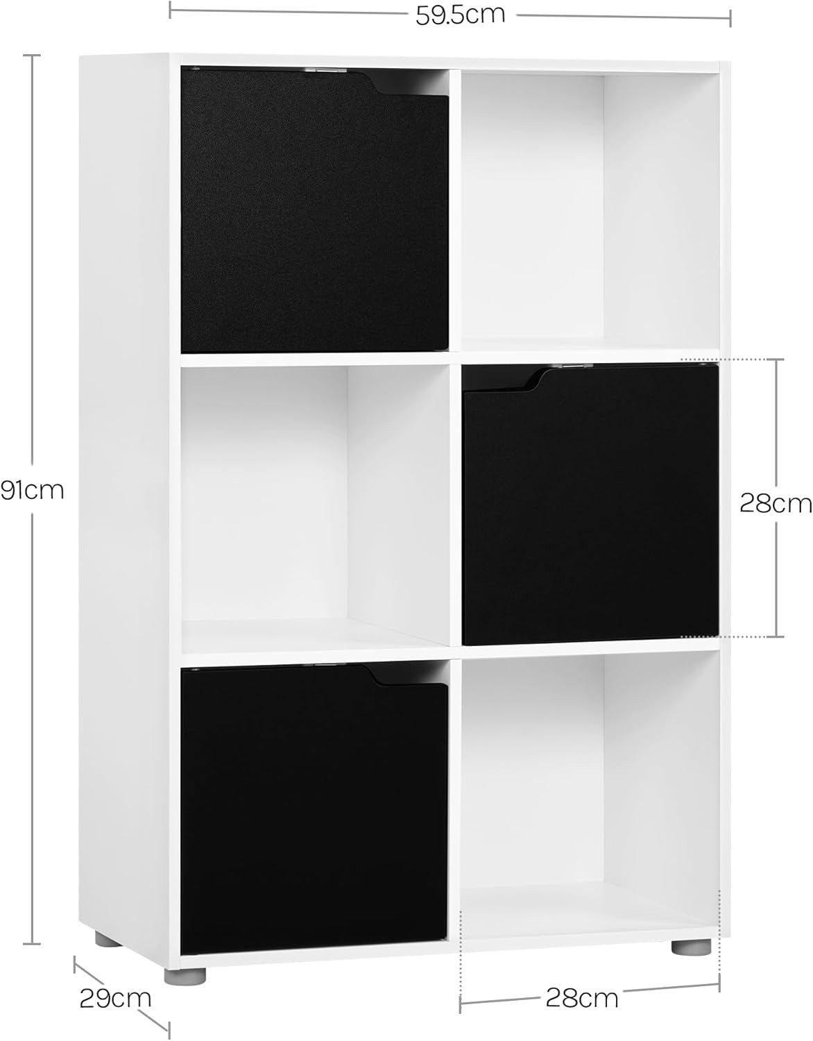 Woltu Bücherregal, 1-tlg., Standregal mit 3 Türen, MDF, 6 Fächer, Anti-Kipp-Vorrichtung