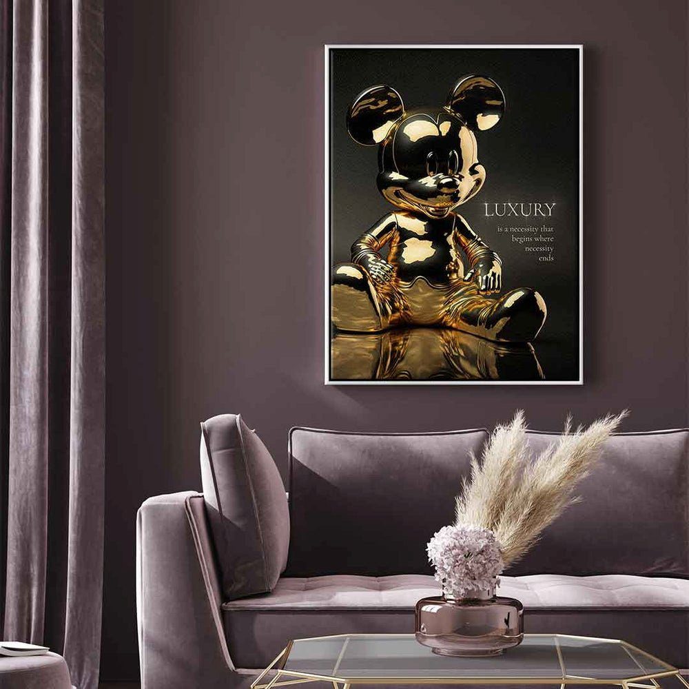 Micky DOTCOMCANVAS® Luxury Motivationsspruch mi goldener Mickey Leinwandbild Rahmen Leinwandbild, Zitat Mouse Maus